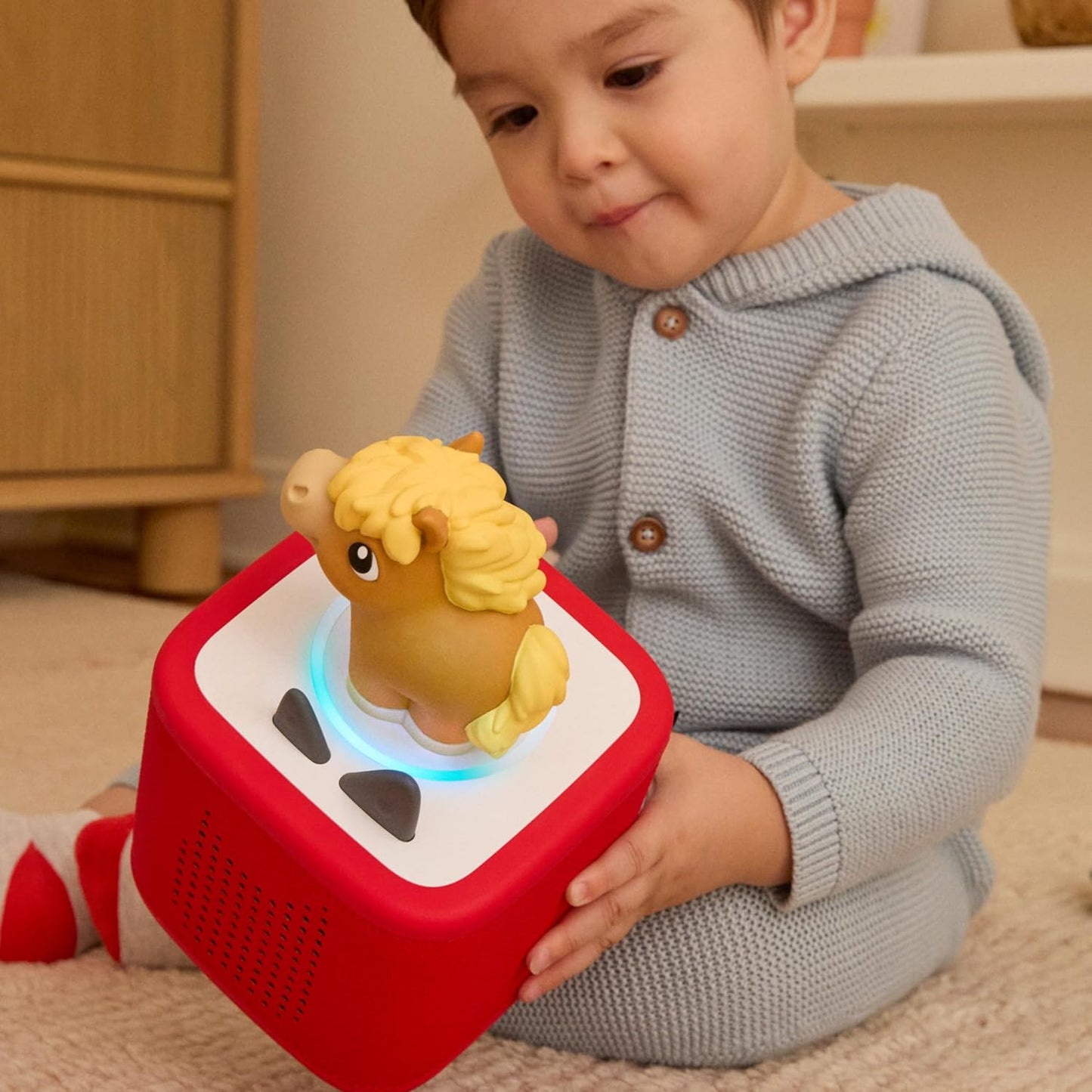 HotToniebox 2 My First Farm Bundle for Kids 1+ with Soft and Squeezable Cow, Horse, and Pig - Sunset Red