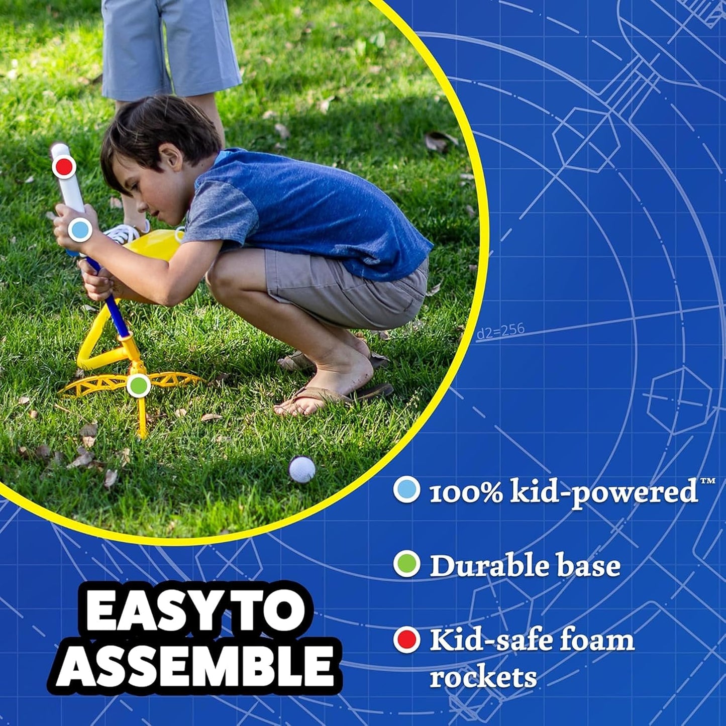 HotStomp Rocket Jr Glow Rocket Launcher for Kids, 4 Rockets - Glow in The Dark | Fun Outdoor Toys for Boys & Girls, Ages 3 & Up - Soft Foam Blaster Set Soars Up to 100ft - STEM Toys for Outside & Backyard