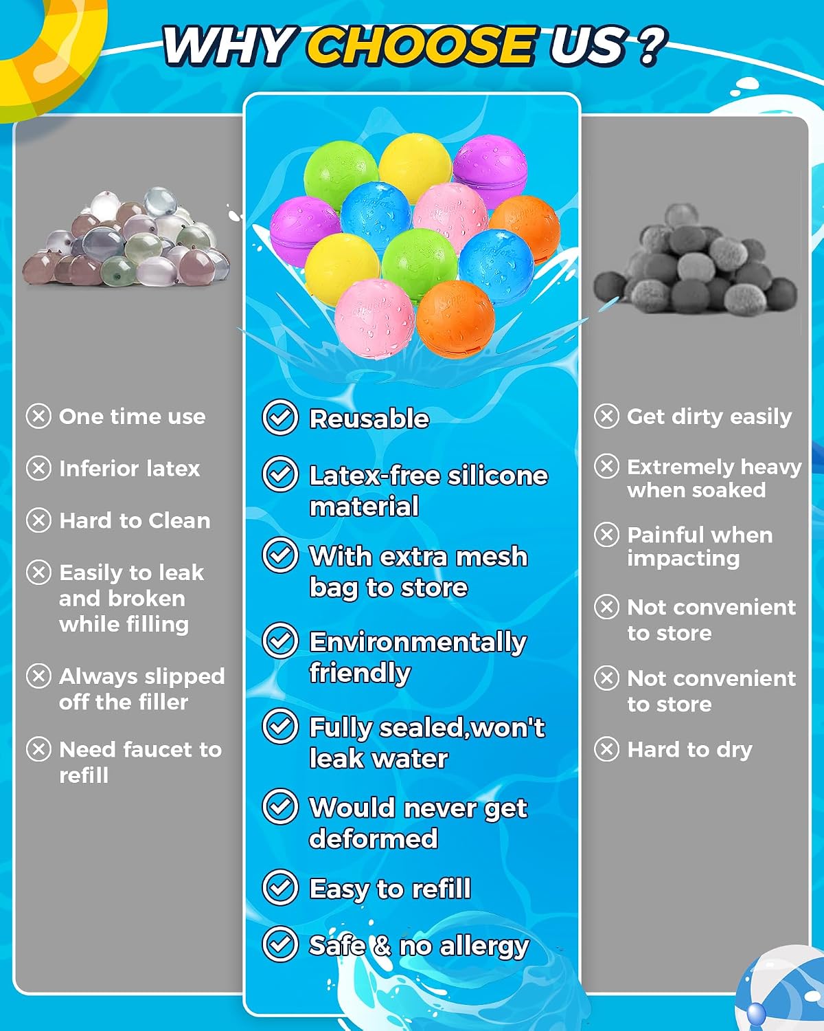 Hot Tlitlimom 16Pcs Reusable Water Bomb Balloons, Pool Beach Toys for Kids ages 3-12, Summer Toy Water Toy for and Girls, Outdoor Activities Water Games Toys Self Sealing Water Splash Ball for Fun