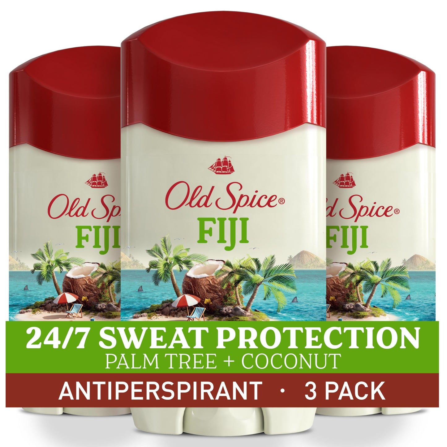 HotOld Spice Dry Feel Antiperspirant Deodorant for Men, 24/7 Freshness, 24/7 Sweat & Odor Protection, Gentle on Skin with Skin Conditioners, Fiji with Palm Tree + Coconut Scent, 2.6 oz (Pack of 3)