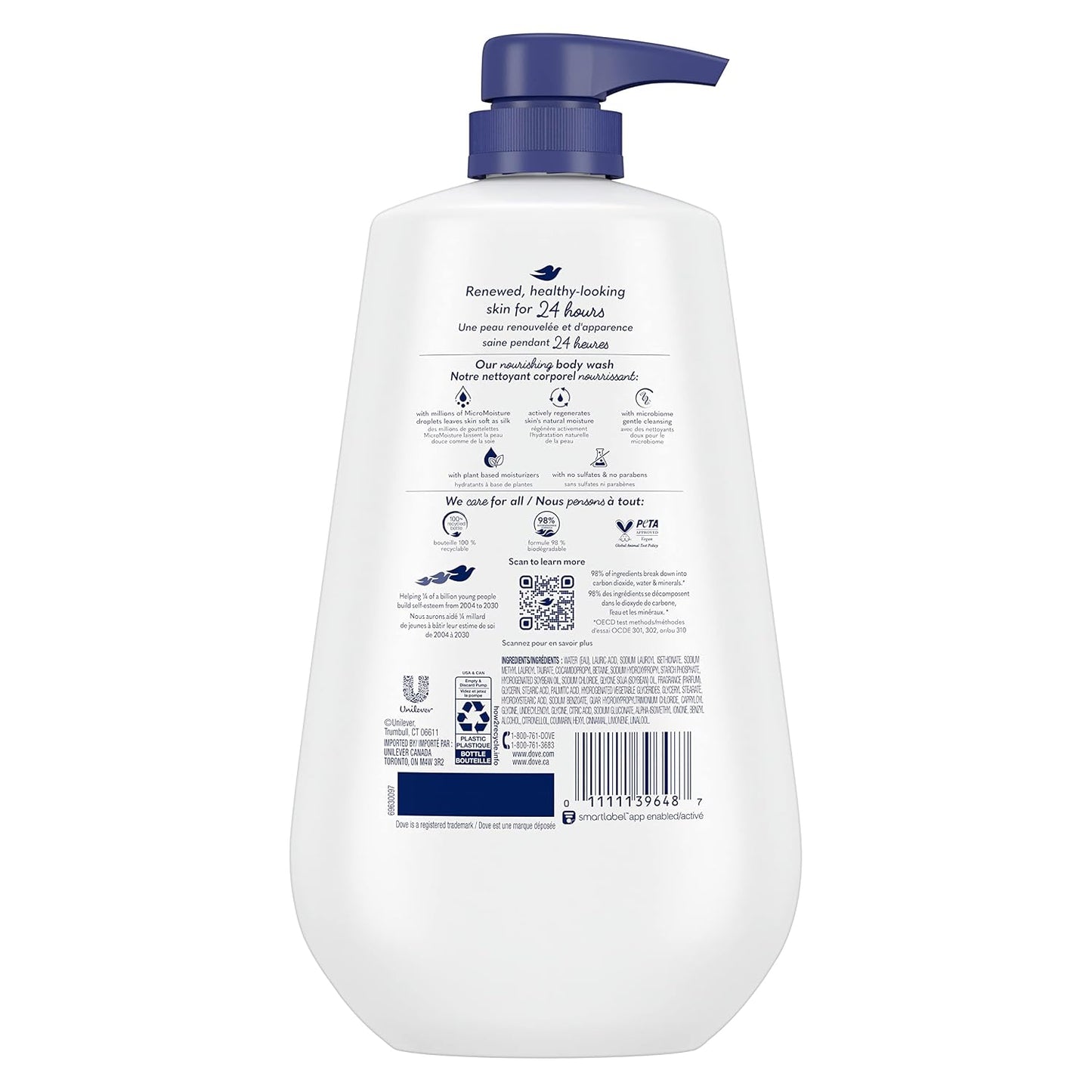 HotDove Body Wash with Pump 3 Count Deep Moisture for 24hr Lotion-Soft Skin Moisture Moisturizing Skin Cleanser with No Sulfates No Parabens
