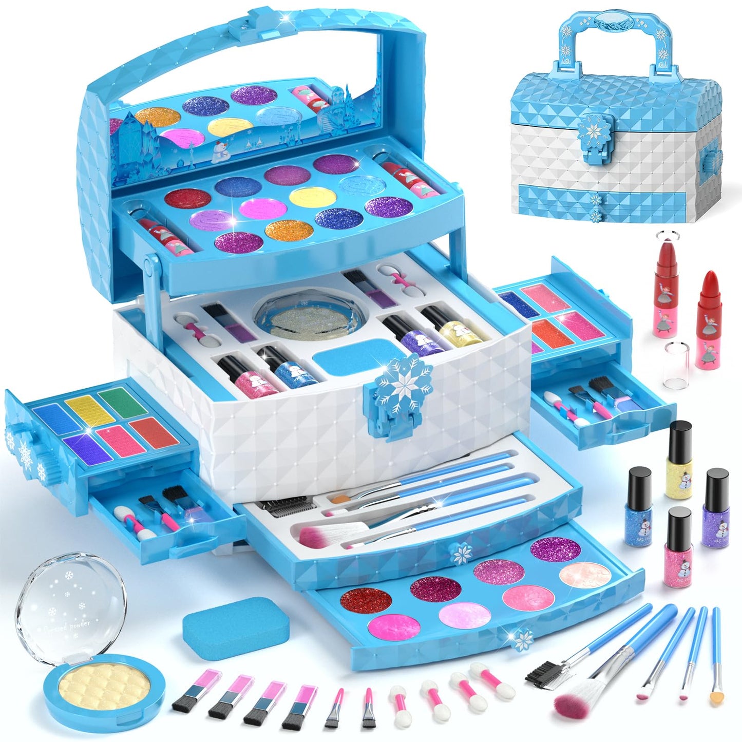 HotPERRYHOME Kids Makeup Set for Girl 56 Pcs Washable Real Cosmetic, Non-Toxic Frozen Toys Toddler Makeup Kit, 2026 New CPF Sustainable Materials Birthday Gift for 3 4 5 6 7 8 9 10 11 12 Year Old Girls