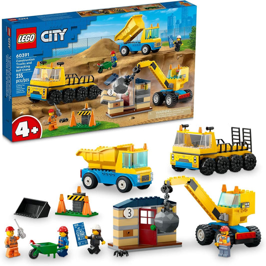 HotLEGO City Construction Trucks and Wrecking Ball Crane 60391 Building Toy Set for Toddler Kids Ages 4+, Includes 3 Construction Vehicles, an Abandoned House and 3 Minifigures for Pretend Play