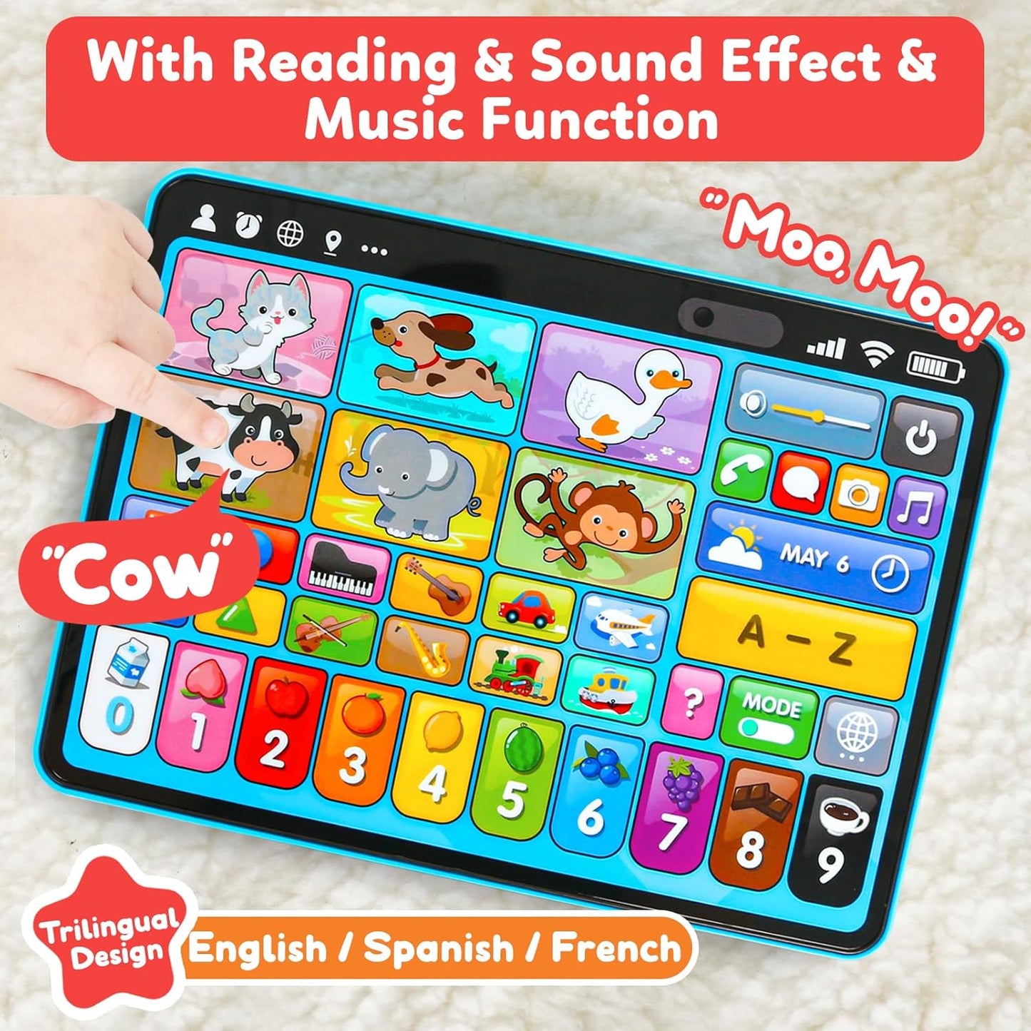 Hot Peacurh Trilingual Learning Toy Tablet with Music & Sound, Montessori Speech Musical Therapy Toys, Gifts for Boy, Girl, Baby, Toddler, for Age 1, 2, 3 Year Old (12-18 Months)