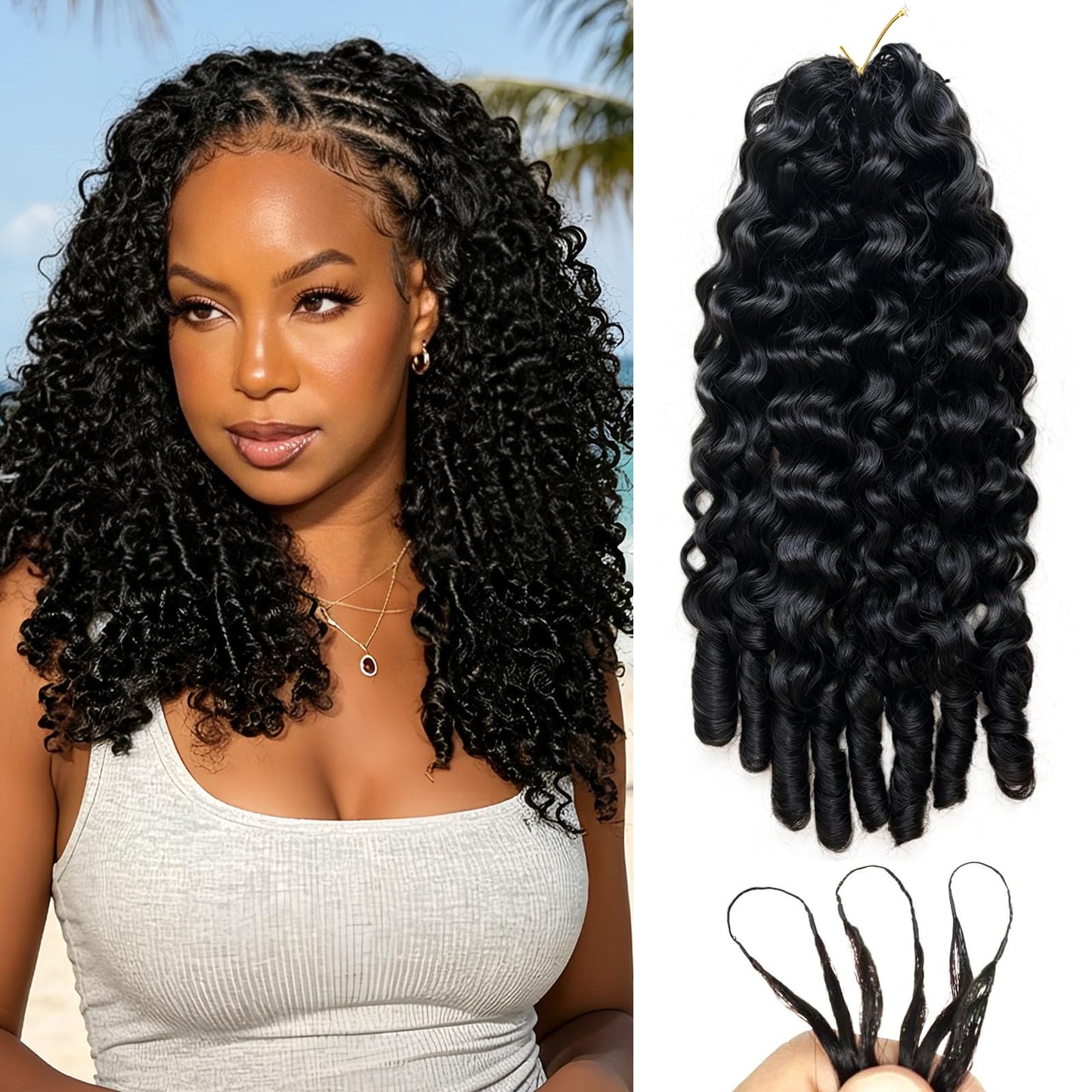 HotMOTFIN Human Braiding Hair for Boho Braids 20 Inch Curly Wave Bulk Bundles | 110g Boho Hair for Braiding, 12A 100% Virgin, Long-lasting, Tangle Free, Deep Wave, Knotless Bohemian Braid, Natural Color