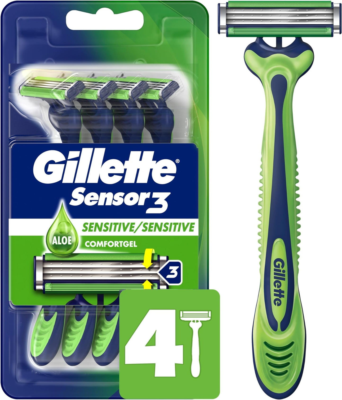 HotGillette Sensor3 Sensitive Men's Disposable Shaving Razors, 12 Count
