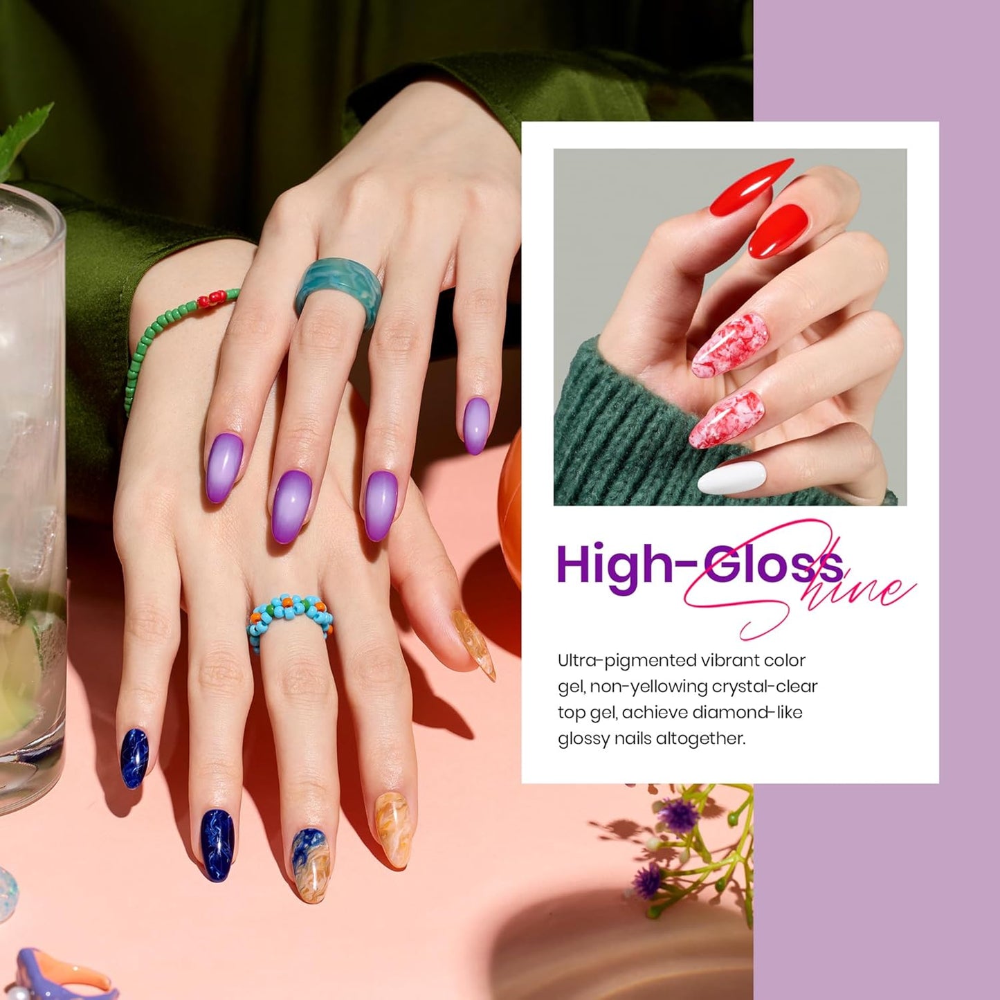 HotBeetles Fall Gel Polish Set - Fingertip Palette, 32 Colors Polish Set with Base Top Coat Pink Red Blue Purple Brown Yellow Green Black White UV LED Lamp Nails Gifts for Women | With Base Gloosy Matte Glitter Top Coat, Pink Red Blue Purple Brown Yellow