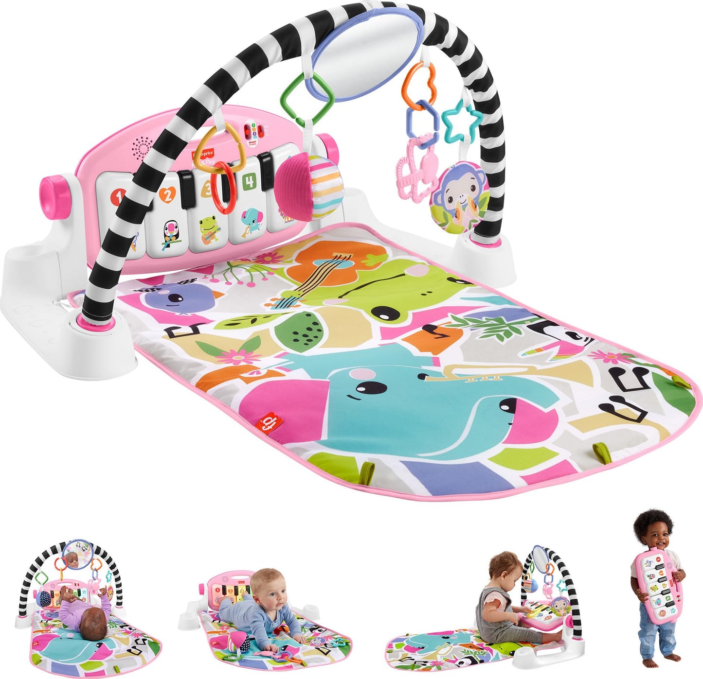 Hot Fisher-Price Baby Playmat Glow and Grow Kick & Play Piano Gym, Pink Musical Learning Toy with Developmental Activities for Newborns 0+ Months