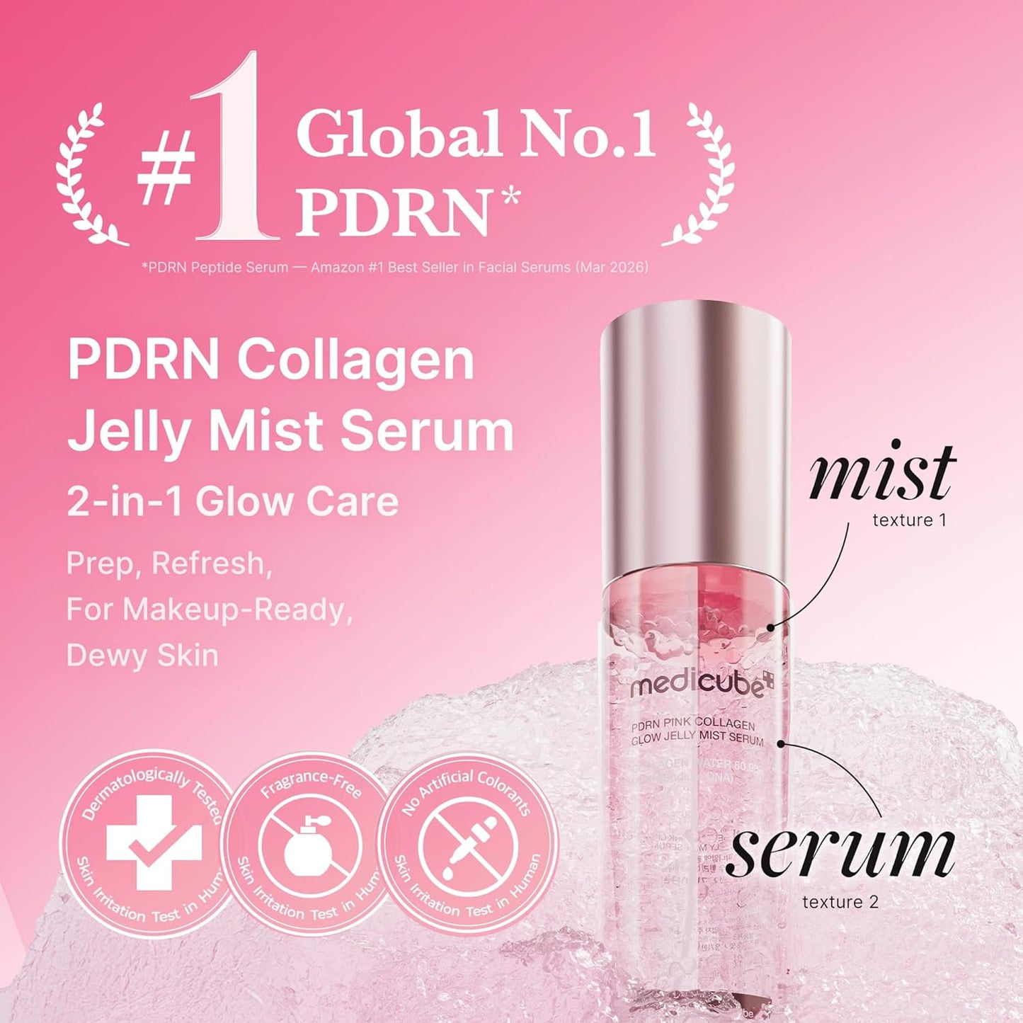 Hotmedicube Jelly Mist Serum with Pink PDRN Collagen | Dual-Texture Glow Spray with Niacinamide, Glutathione, Ceramide, Hyaluronic Acid | for Hydration, Radiance, Plump-Looking Skin | 3.38 fl.oz