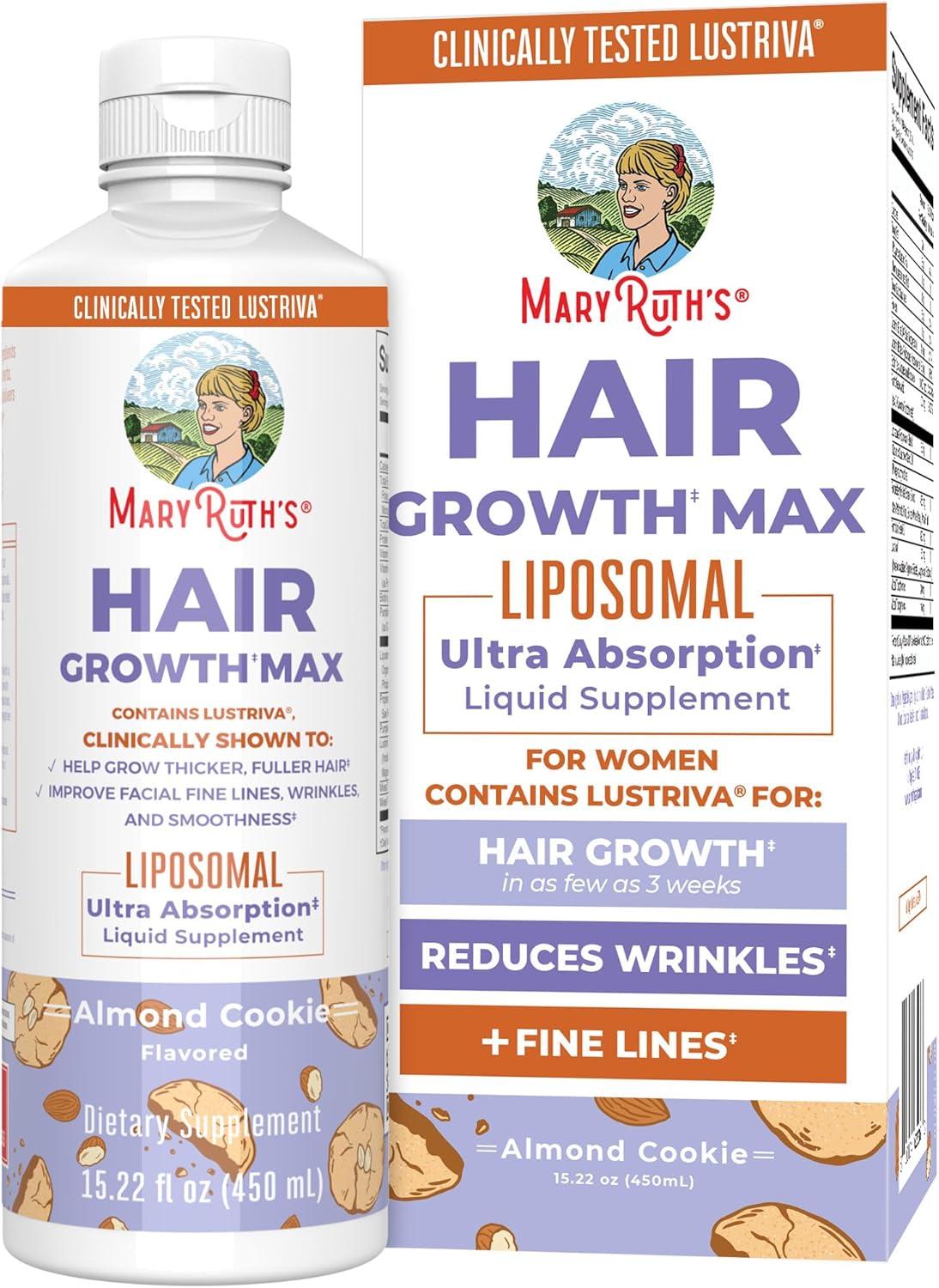 HotMaryRuth's Hair Growth Max Liposomal for Women | Lustriva® + Biotin 10000mcg + Pumpkin Seed Oil | Thicker Hair | Hair Care | Wrinkles, Fine Lines, Skin Care | Ages 18+ | CLP Certified | 15.22 Fl Oz