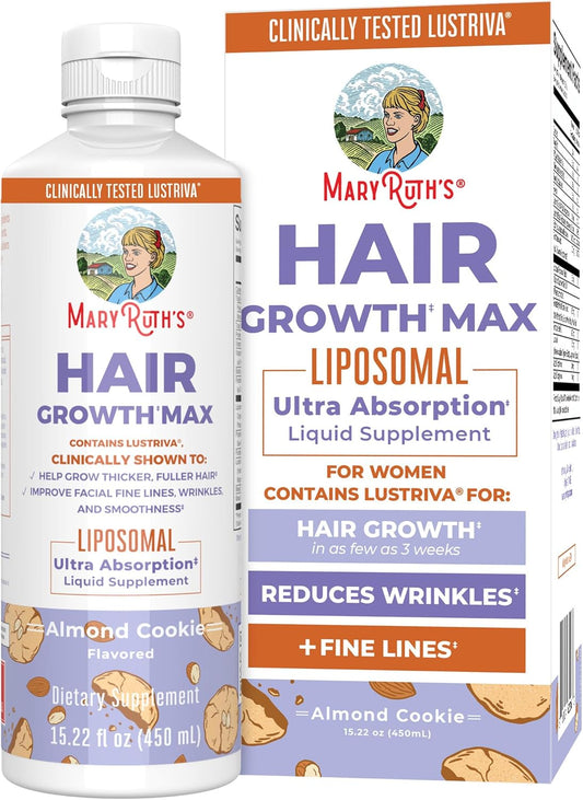 HotMaryRuth's Hair Growth Max Liposomal for Women | Lustriva® + Biotin 10000mcg + Pumpkin Seed Oil | Thicker Hair | Hair Care | Wrinkles, Fine Lines, Skin Care | Ages 18+ | CLP Certified | 15.22 Fl Oz