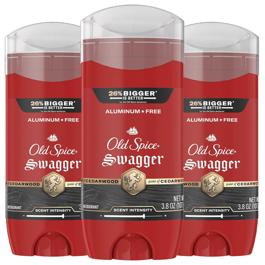 HotOld Spice Aluminum Free Deodorant for Men, 24/7 Protection to Eliminate Odors, 24/7 Freshness & Lasting Scent, Swagger with Lime & Cedarwood Scent, 3.8 oz (Pack of 3)