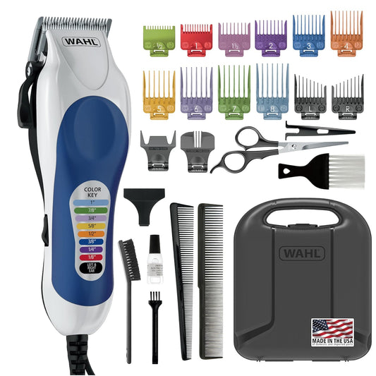 HotWahl Clipper USA Color Pro Complete Haircutting Kit with Easy Color Coded Guide Combs - Corded Clipper for Hair Clipping & Grooming Men, Women, & Children - Model 3029694