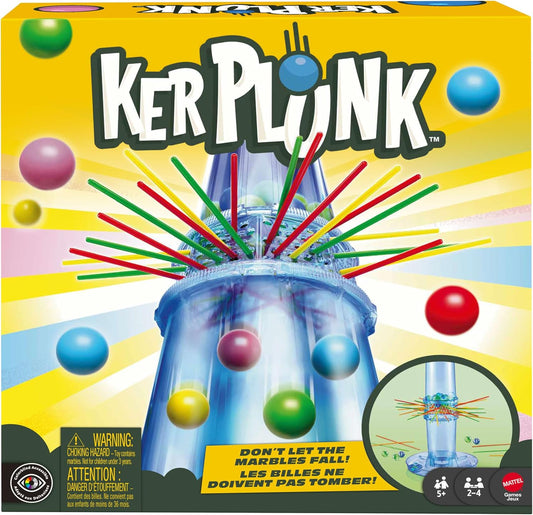 Hot Mattel KerPlunk Kids Game, Easy-to-Learn Family Game for 2 to 4 Players, Don't Let The Marbles Fall