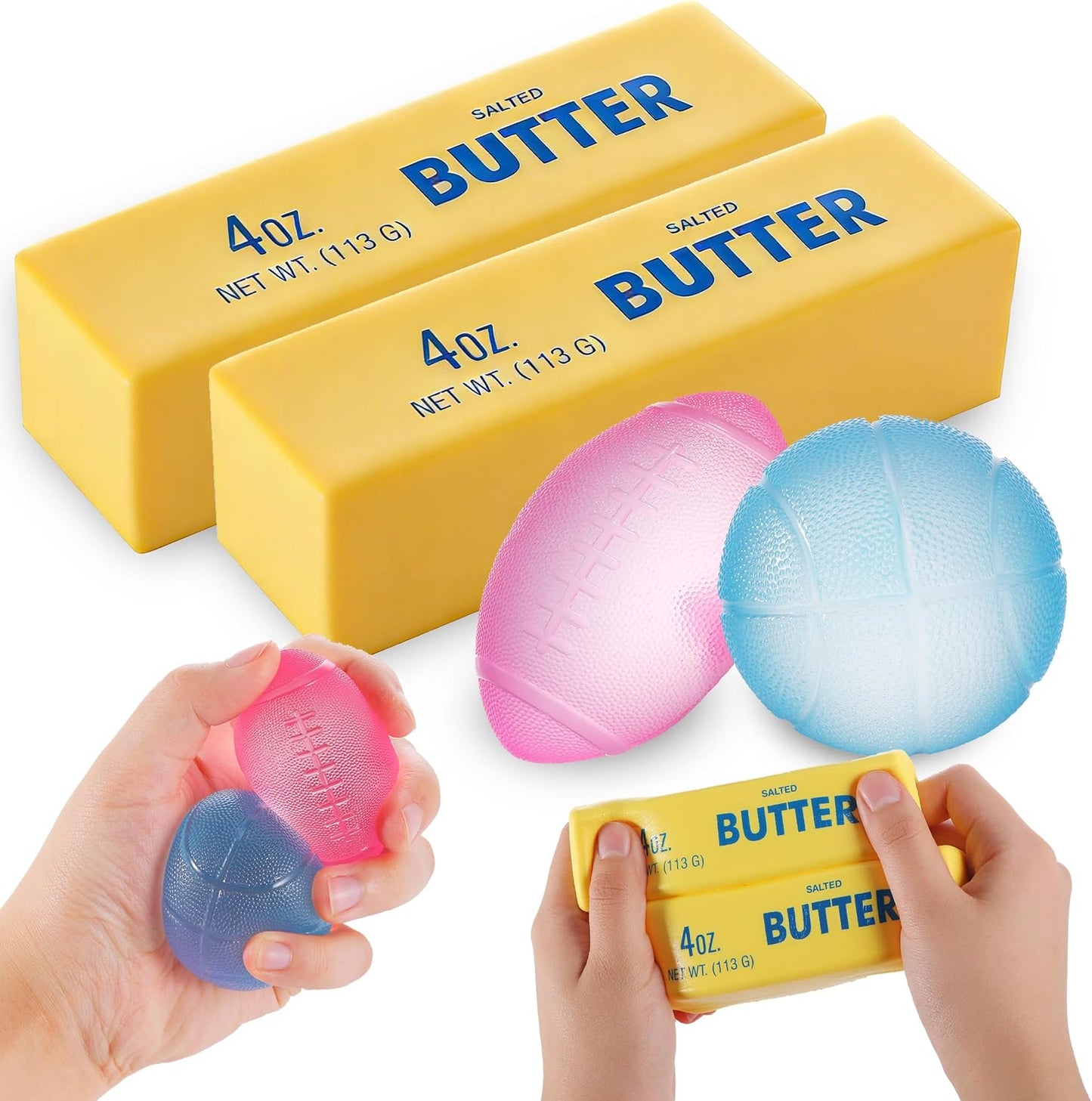 Hot Squishy Stress Ball & Slow Rising Butter Squishy Fidget Toys Set - 4 Pack Ultra Soft Sensory Toys, Cute Taba Pack for Kids Adults, Desk Toy, Party Favors & Gift Ideas