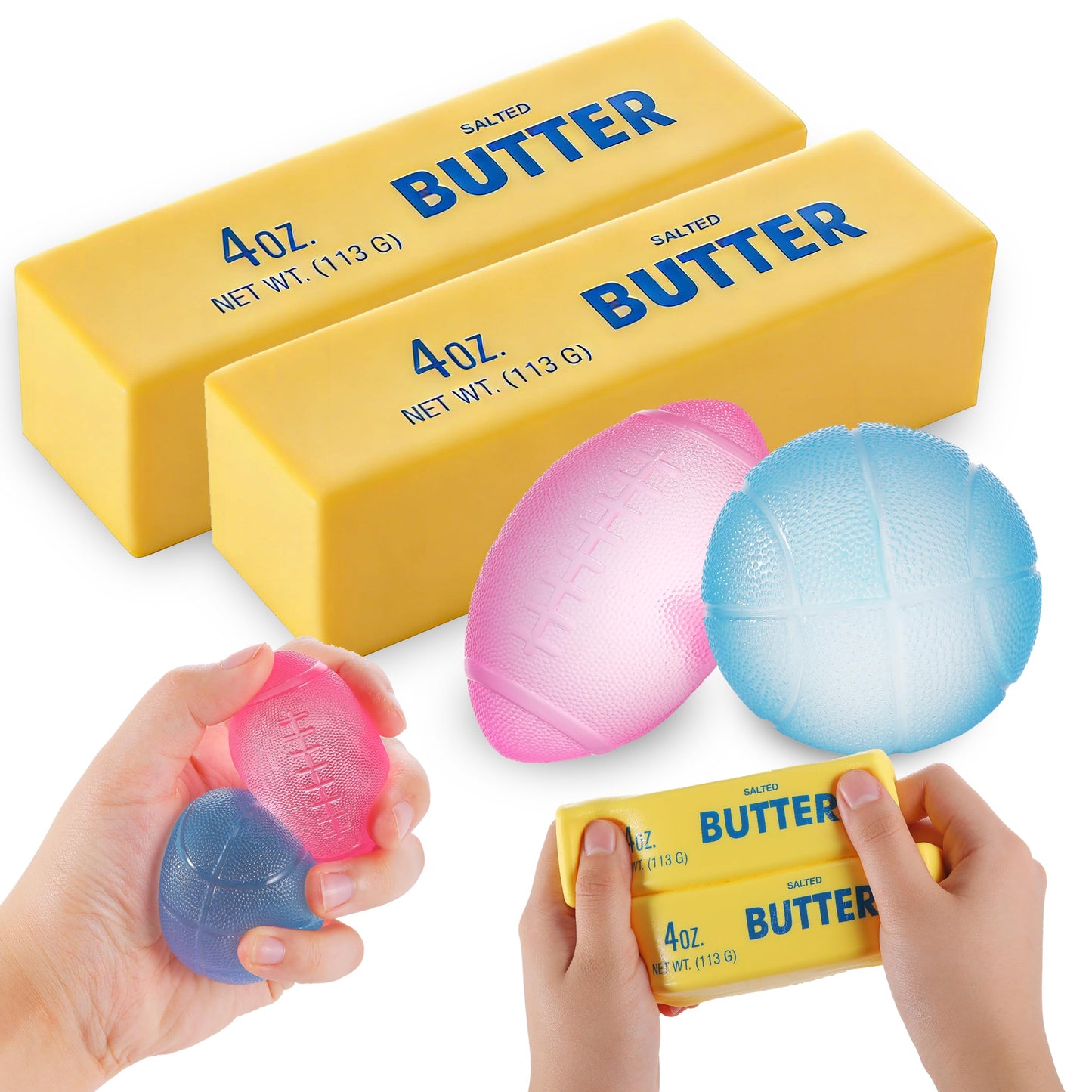 Hot Squishy Stress Ball & Slow Rising Butter Squishy Fidget Toys Set - 4 Pack Ultra Soft Sensory Toys, Cute Taba Pack for Kids Adults, Desk Toy, Party Favors & Gift Ideas