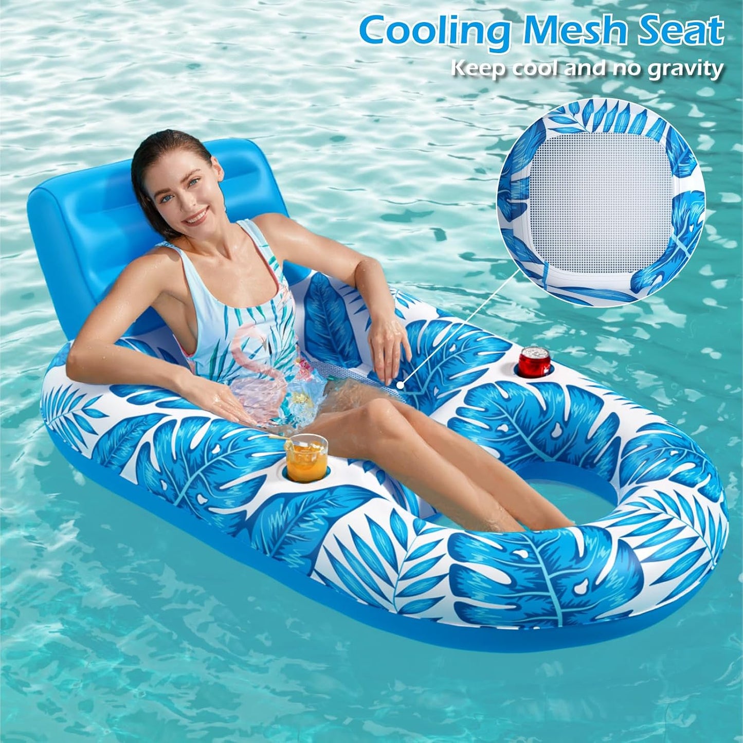 HotJasonwell Inflatable Pool Float Adult - Pool Floaties Lounger Floats Raft Floating Chair Water Floaties for Swimming Pool Lake Lounge Float with Cup Holders Beach Pool Party Toys for Adults