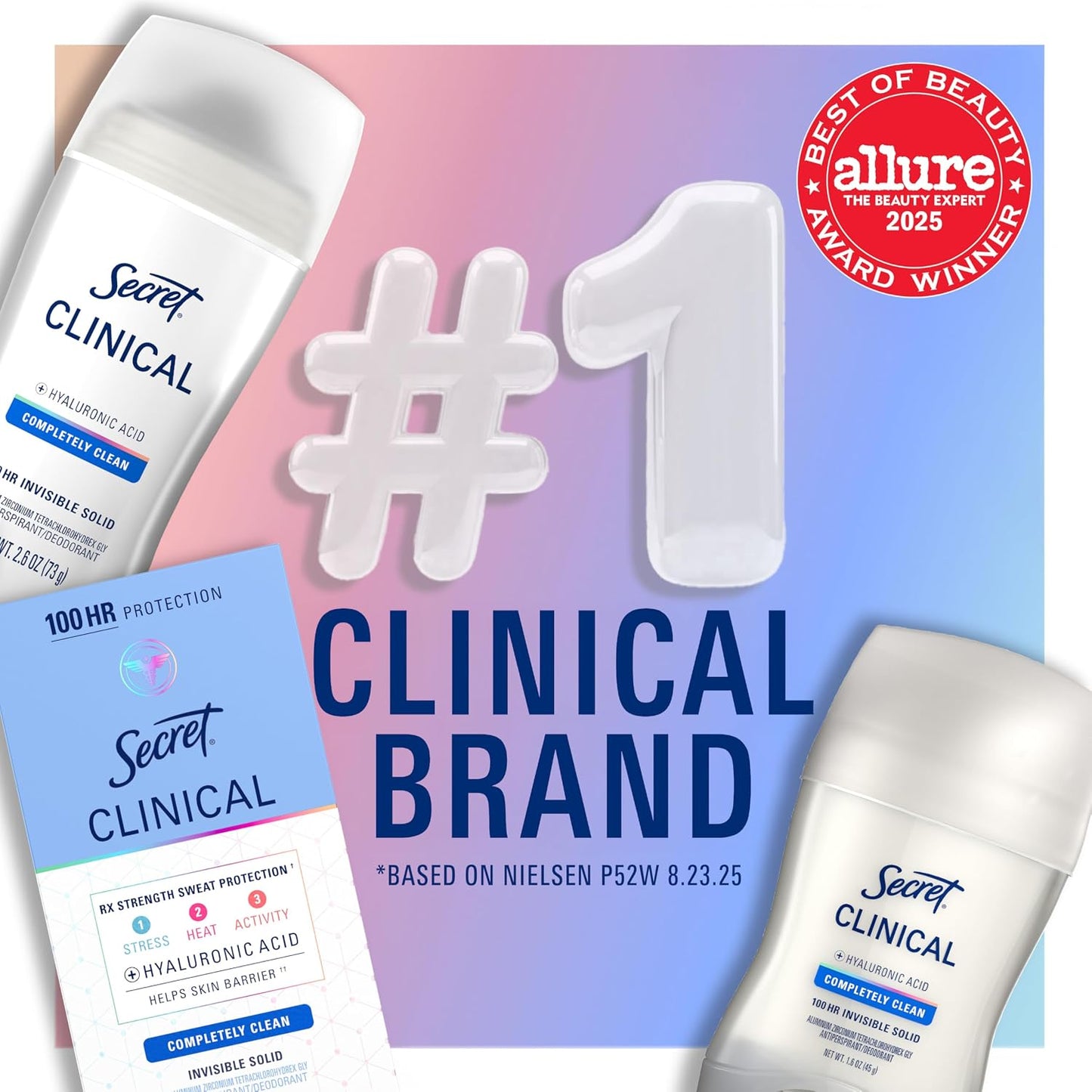 HotSecret Clinical Strength 100HR Sweat & Odor, Clear Gel Antiperspirant Deodorant for Women, 3X Stress Protection with Hyaluronic Acid, PH Balancing Minerals, Clear Lavender Scent, 2.6 oz