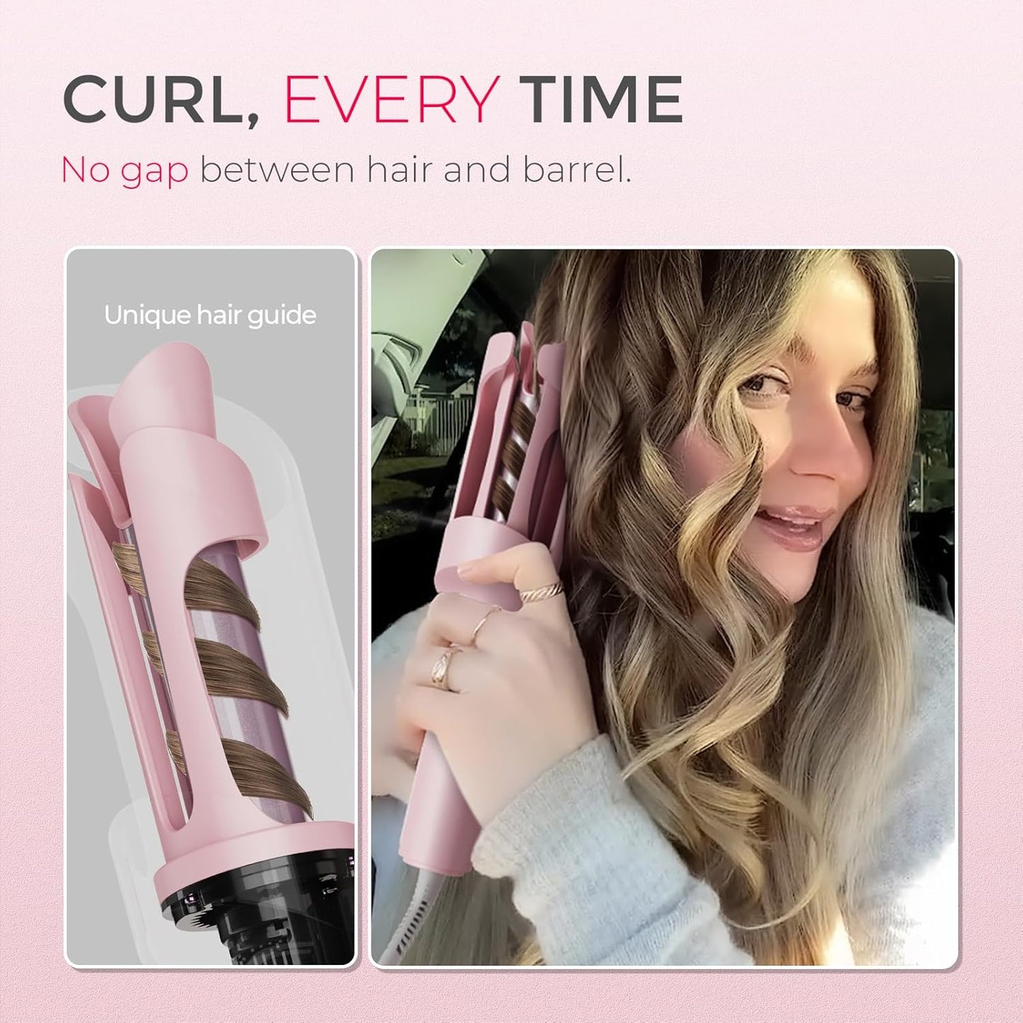 HotTYMO Automatic Rotating Curling Iron - TYMO CURLPRO Beach Waves Curling Wand, Portable Hair Curler, 500 Million Ionic, Dual Voltage & Lightweight for Travel, Ceramic Coating, 1 Inch, Pink