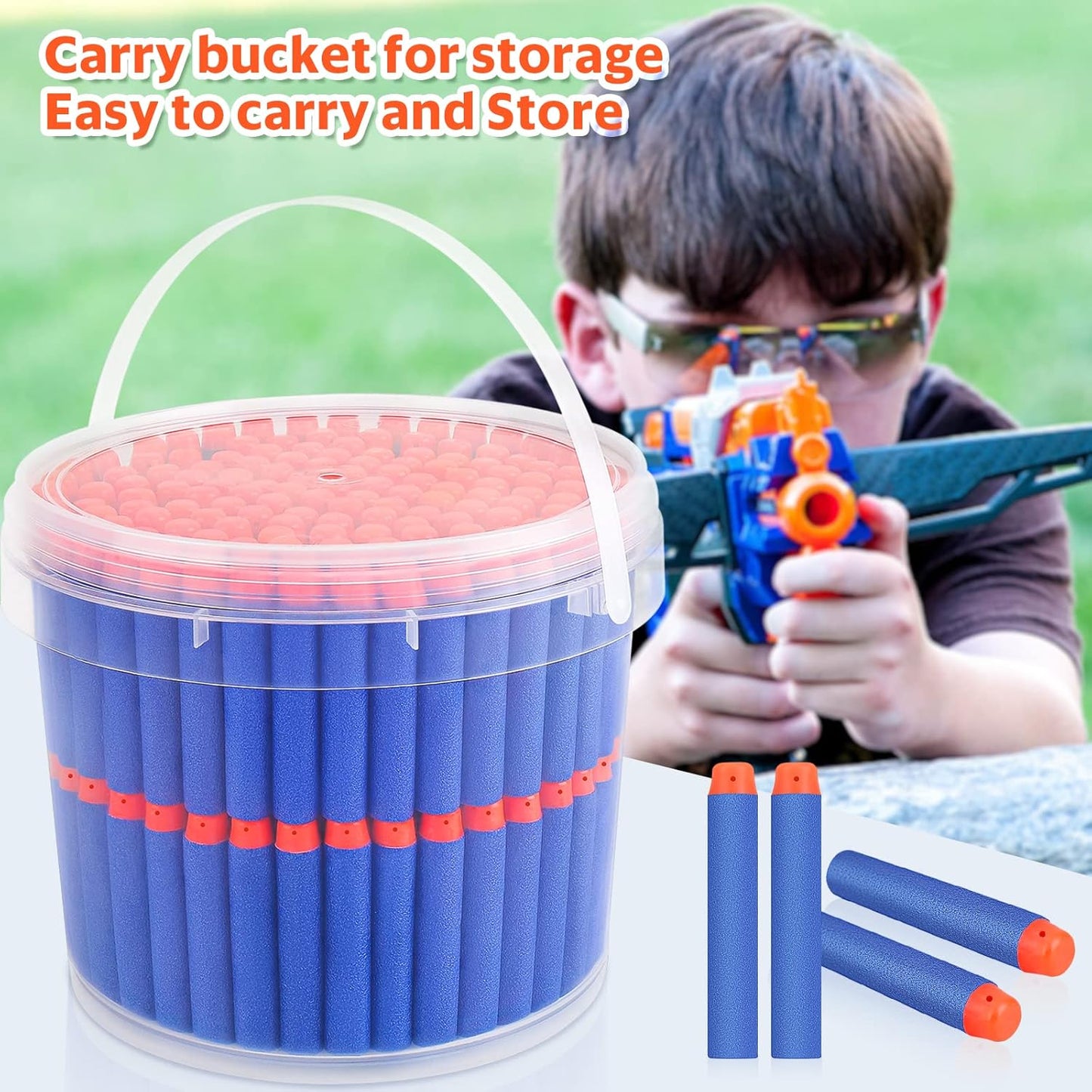 HotPokiiulk Refill Darts Bullets Compatible with Nerf Guns N-Strike Elite Series, 300PCS Refill Darts Premium Foam Bullets Pack with Portable Storage Bucket