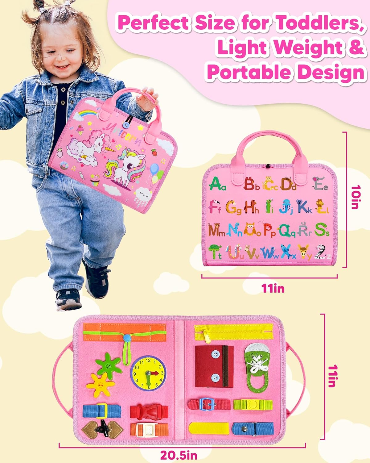HotExorany Busy Board Montessori Toys for Toddler Girl Birthday Gifts, Busy Book Sensory Learning Toys for Toddlers, Toddler Girl Airplane Car Travel Toy Educational Activities