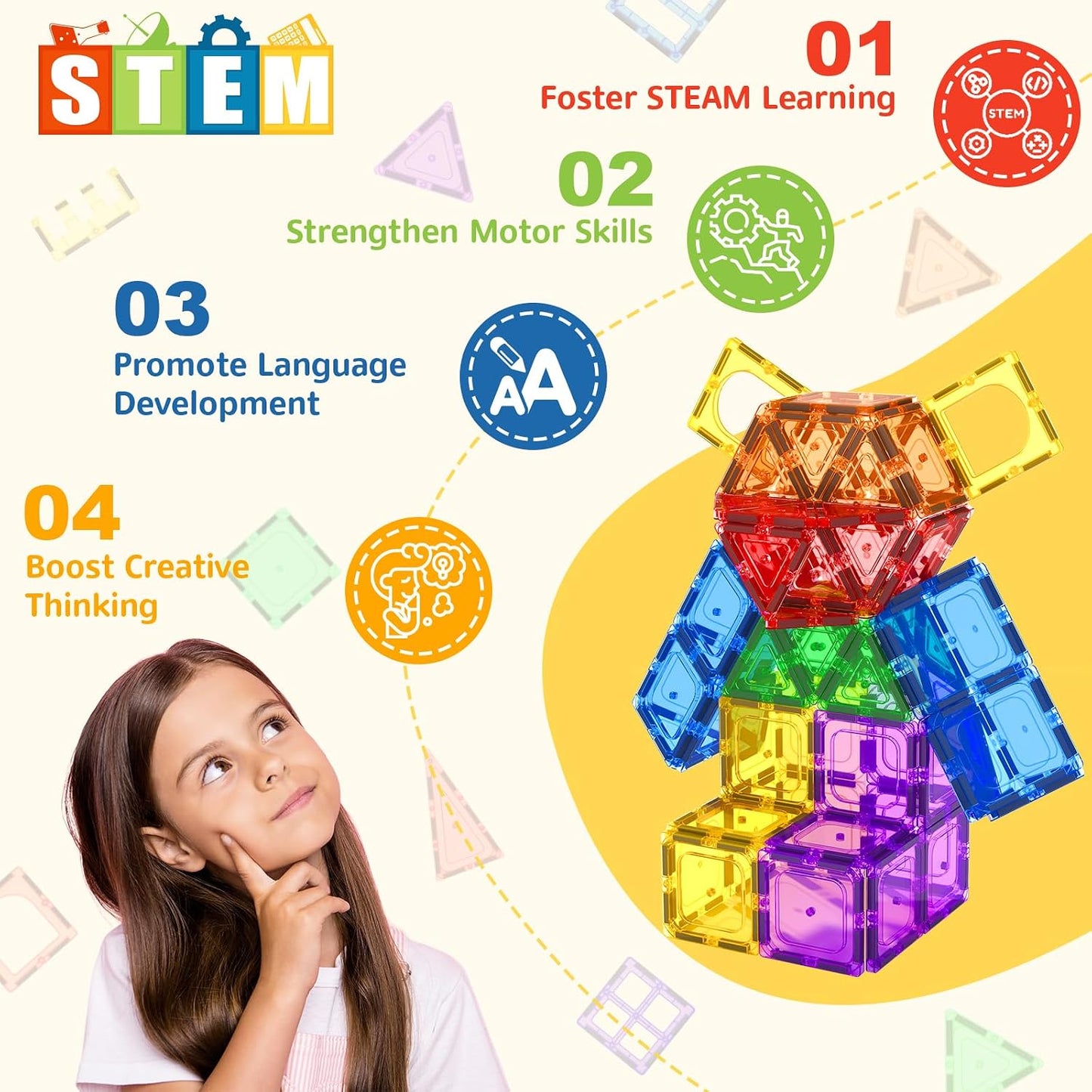 Hot Coodoo 60 PCS Magnetic Building Tiles Kids Toys STEM Magnetic Blocks Sensory Toys Kids Games Magnet Building Toy for Boys and Girls Aged 3+, Kid Brain Development Preschool Kindergarten Toddler Toy