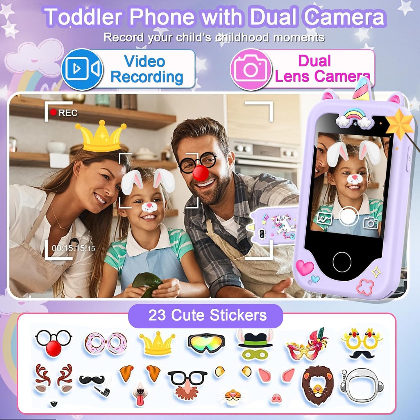 Hot Kids Smart Phone for Girls, Christmas Birthday Gifts for Girls Age 3-10 Kids Toys Cell Phone, 2.8" Touchscreen Toddler Learning Play Toy Phone with Dual Camera, Game, Music Player, 8GB Card Purple