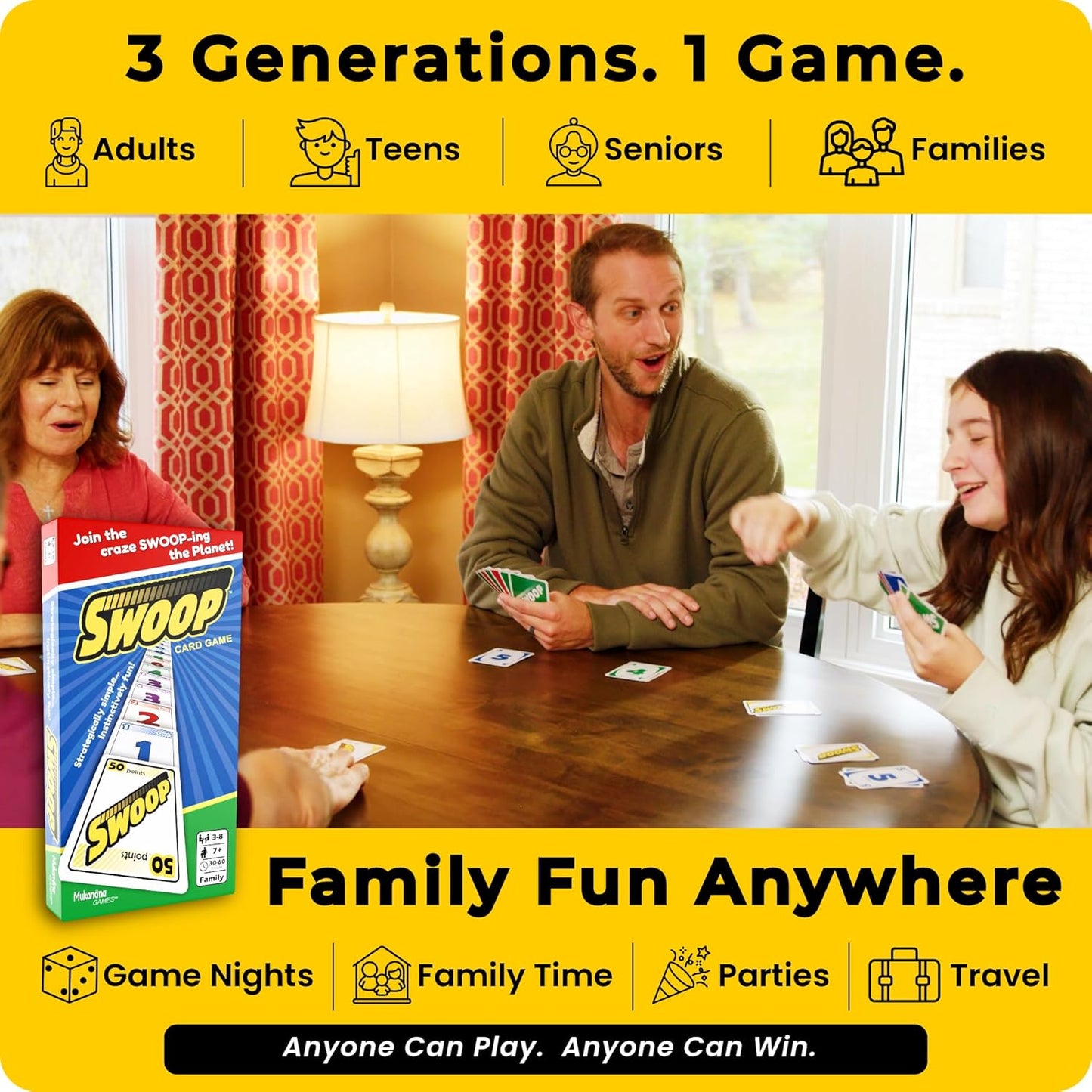Hot SWOOP Card Game | Family Strategy Party Game | Ages 7+ | 3–8 Players | Fast-paced strategy card game for 3–8 players. Easy to learn, quick to play, and perfect for family game nights.
