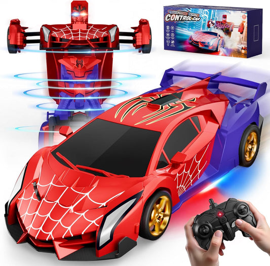 HotSpider Transform RC Cars Toys with Eye & Underbody Lights, 2.4GHz Remote Control Car One-Button Deformation, Fast 360°Rotation Robot Toys Birthday Gifts for 3 4 5 6 7 8 9 10 Year Old Boys Age 4-7 8-12