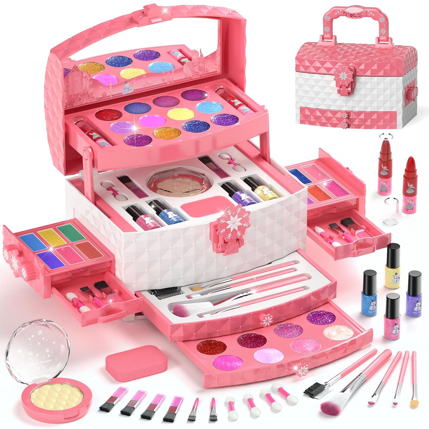 HotPERRYHOME Kids Makeup Set for Girl 56 Pcs Washable Real Cosmetic, Non-Toxic Frozen Toys Toddler Makeup Kit, 2026 New CPF Sustainable Materials Birthday Gift for 3 4 5 6 7 8 9 10 11 12 Year Old Girls