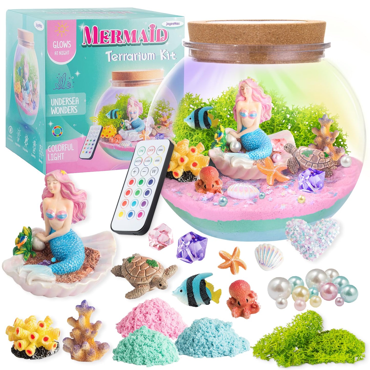HotJOYEEMAX Unicorn Light-Up Terrarium Kit for Kids - LED Night Light Birthday Gift for Girls Ages 4 5 6 7 8-12 Year Old - Unicorn Toys for Girls - DIY Arts and Crafts Kit for Kids