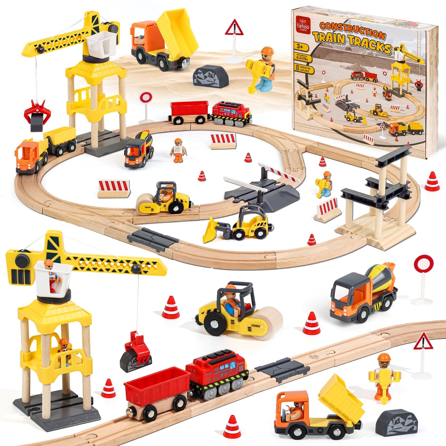 HotLehoo Castle Wooden Train Set for Girls, Pink Unicorn Train Set | Princess and Castle Pieces for Imaginative Play, Compatible with Most Wooden Train Tracks, Birthday Gift for Girls Ages 3-7