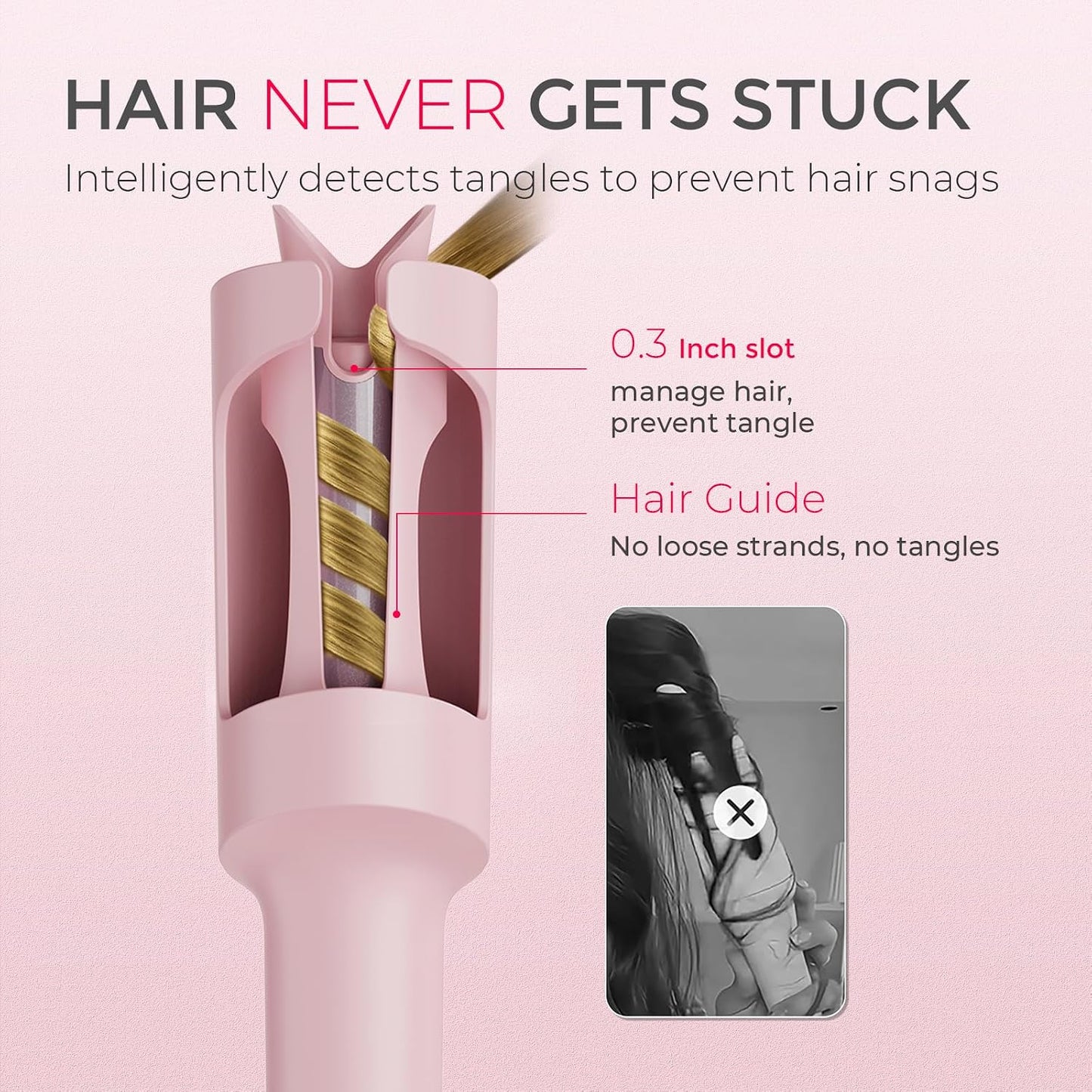 HotTYMO Automatic Rotating Curling Iron - TYMO CURLPRO Beach Waves Curling Wand, Portable Hair Curler, 500 Million Ionic, Dual Voltage & Lightweight for Travel, Ceramic Coating, 1 Inch, Pink