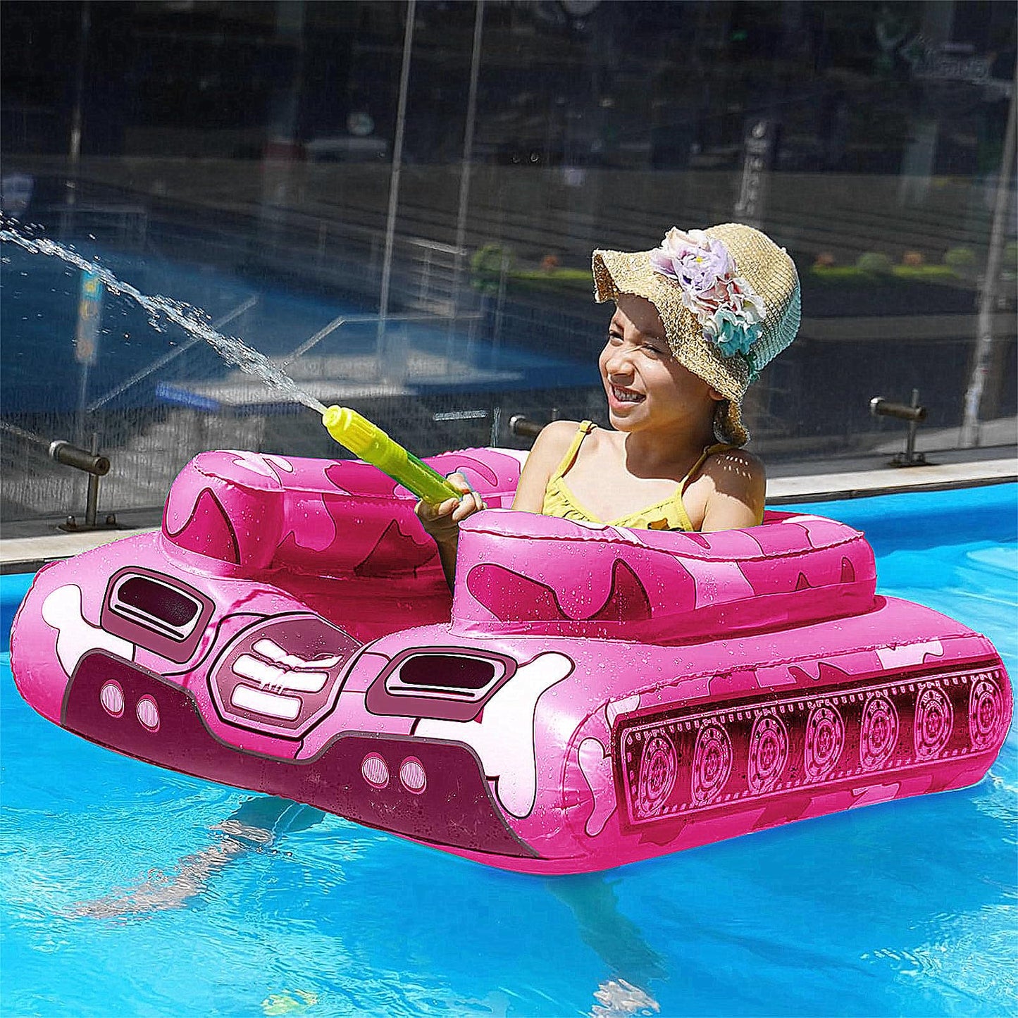 HotTank Pool Floats Kids Adults - Jasonwell Inflatable Pool Floaties Swimming Pool Tank with Water Cannon Gun Swim Floaty Rafts Lake Beach Party Pool Toys for Boys Girls Toddlers Kids Adults (Green, L)