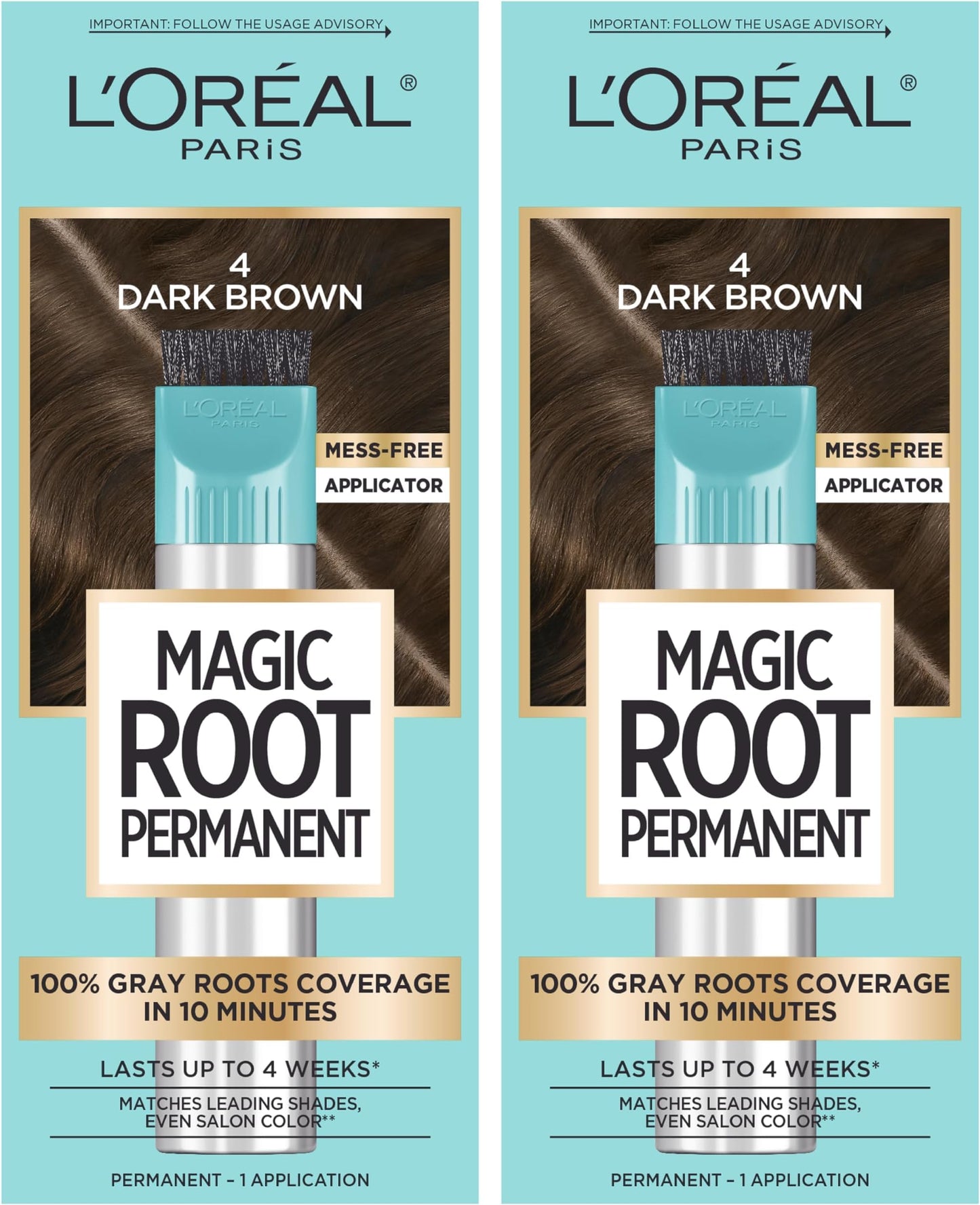 HotL'Oreal Paris Magic Root Permanent Hair Color Kit, 100% Gray Hair Coverage In Just 10 Minutes, Precision Brush Applicator for Seamless Application, 4 Dark Brown (2 Count)