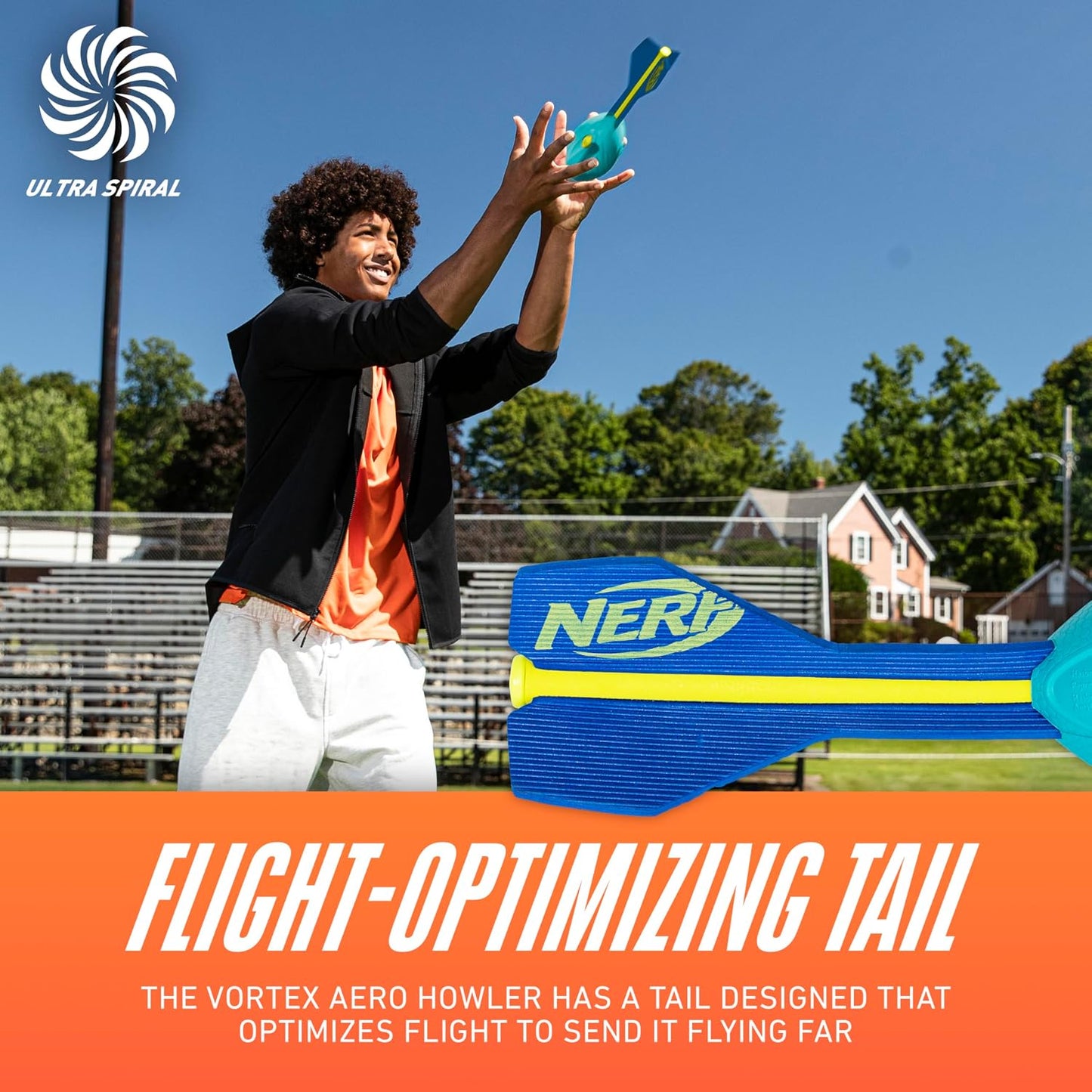 HotNerf Vortex Aero Howler Neon Foam Ball, Classic Long-Distance Football, Flight-Optimizing Tail, Whistling Sound, Indoor & Outdoor Fun (Amazon Exclusive)