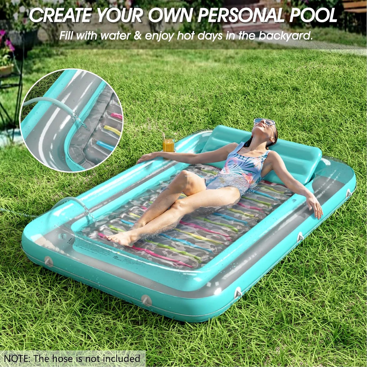 HotInflatable Tanning Pool Lounger Float - Jasonwell 4 in 1 Sun Tan Tub Sunbathing Pool Lounge Raft Floatie Toys Water Filled Tanning Bed Mat Pad for Adult Blow Up Kiddie Pools Kids Ball Pit (MG,L)