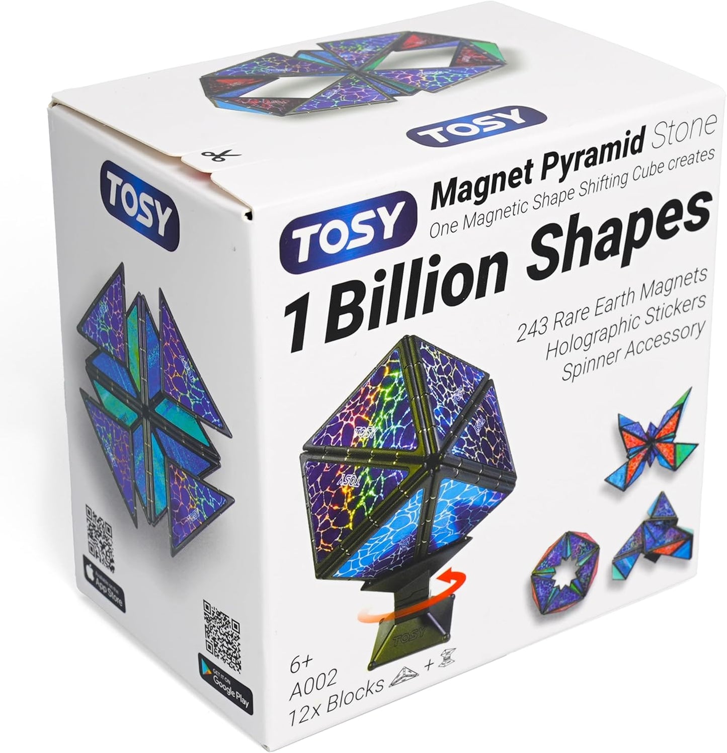 HotTOSY Magnet Pyramid Stone - 1 Cube Transforms into 1 Billion Shapes, 12 Pieces, 243 Rare Earth Magnets, Holographic Design Magnet Tiles Creative Puzzle STEM/STEAM Toy