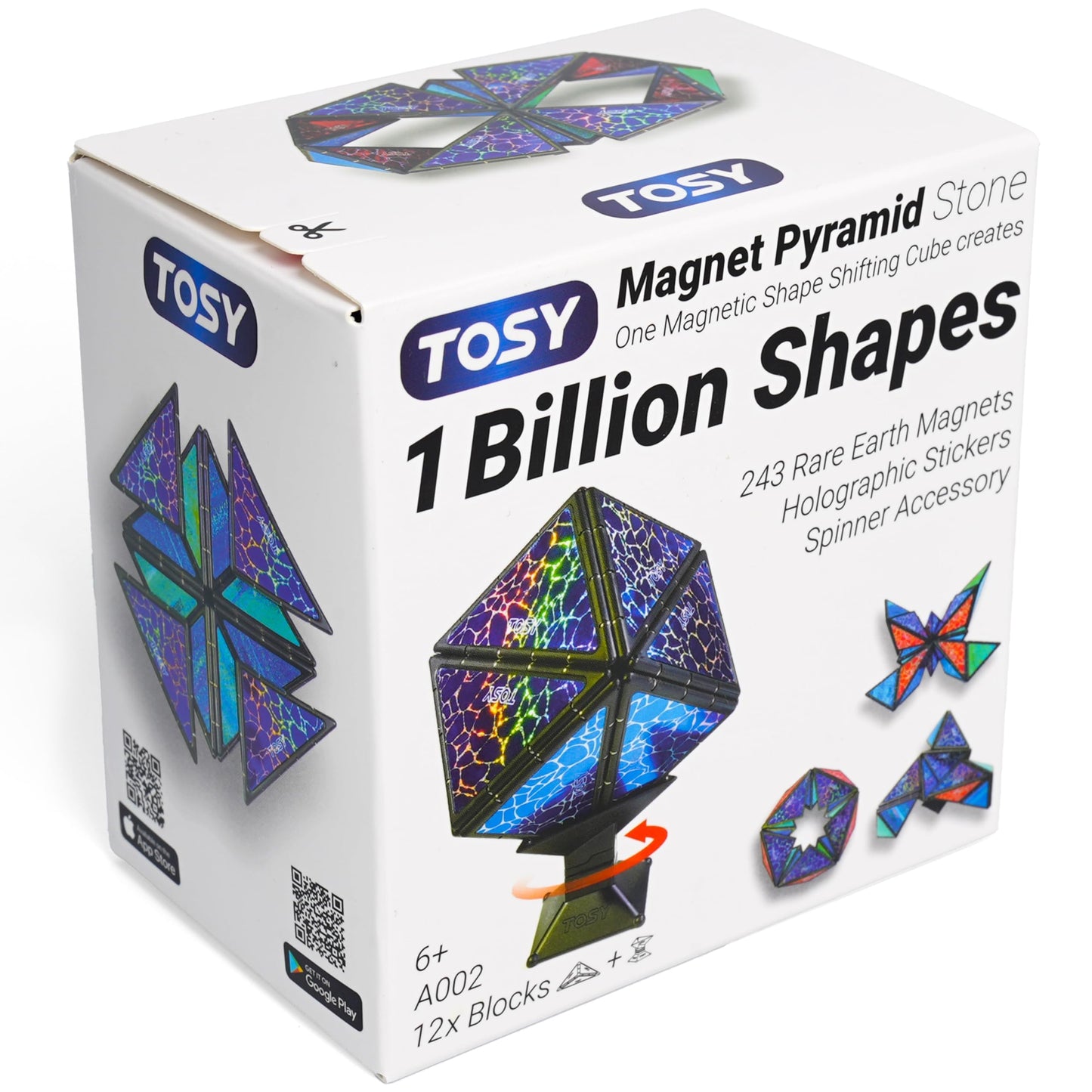HotTOSY Magnet Pyramid Stone - 1 Cube Transforms into 1 Billion Shapes, 12 Pieces, 243 Rare Earth Magnets, Holographic Design Magnet Tiles Creative Puzzle STEM/STEAM Toy