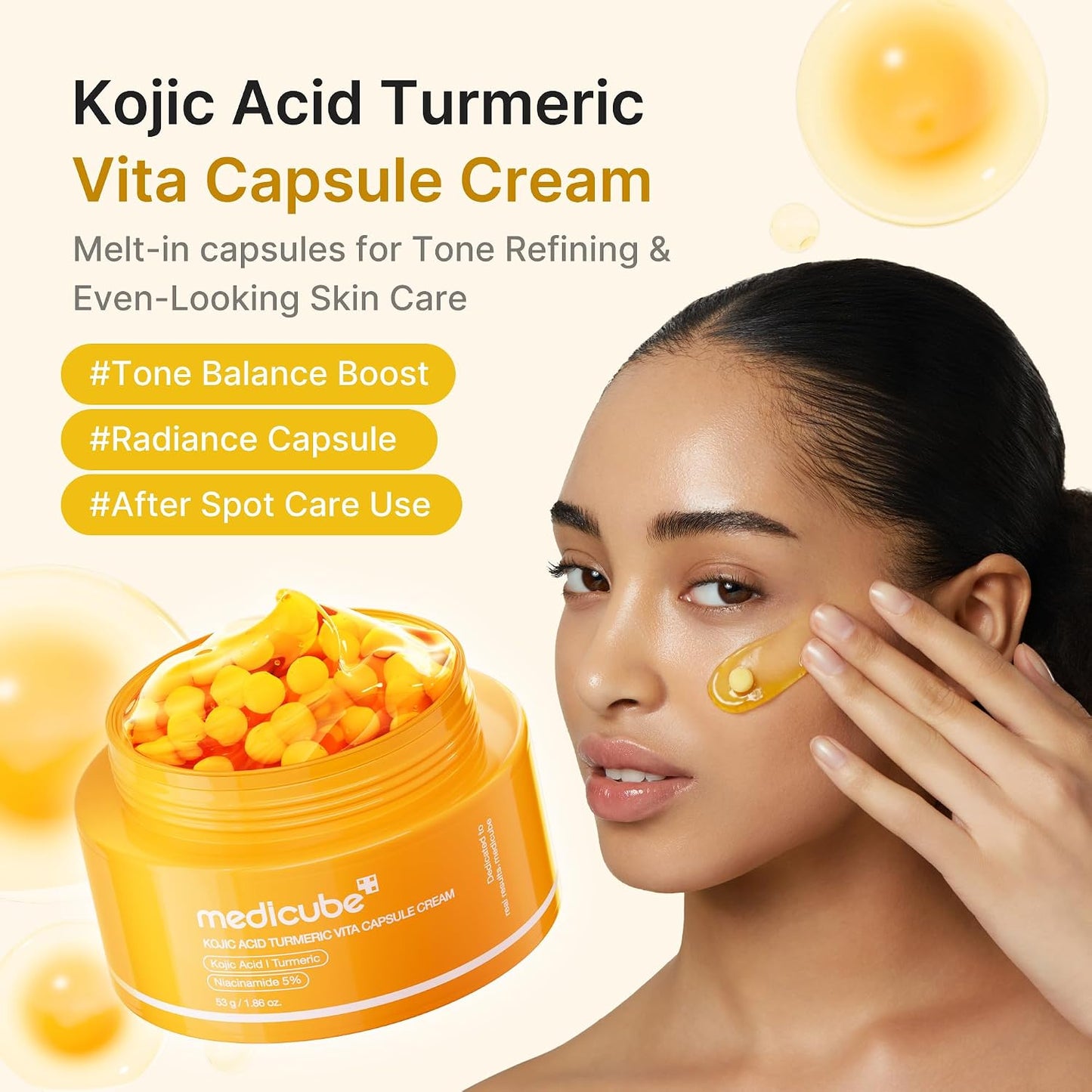 Hotmedicube Capsule Cream with Kojic Acid & Turmeric for Uneven Skin Tone | Tone Renewal & Radiance Care for troubled skin | Turmeric, Kojic, Vitamin C | Korean Skincare, 1.86 oz