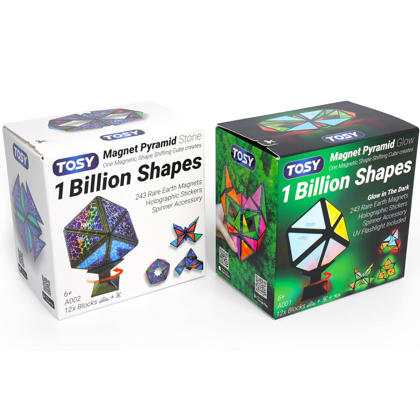 HotTOSY Magnet Pyramid Stone - 1 Cube Transforms into 1 Billion Shapes, 12 Pieces, 243 Rare Earth Magnets, Holographic Design Magnet Tiles Creative Puzzle STEM/STEAM Toy