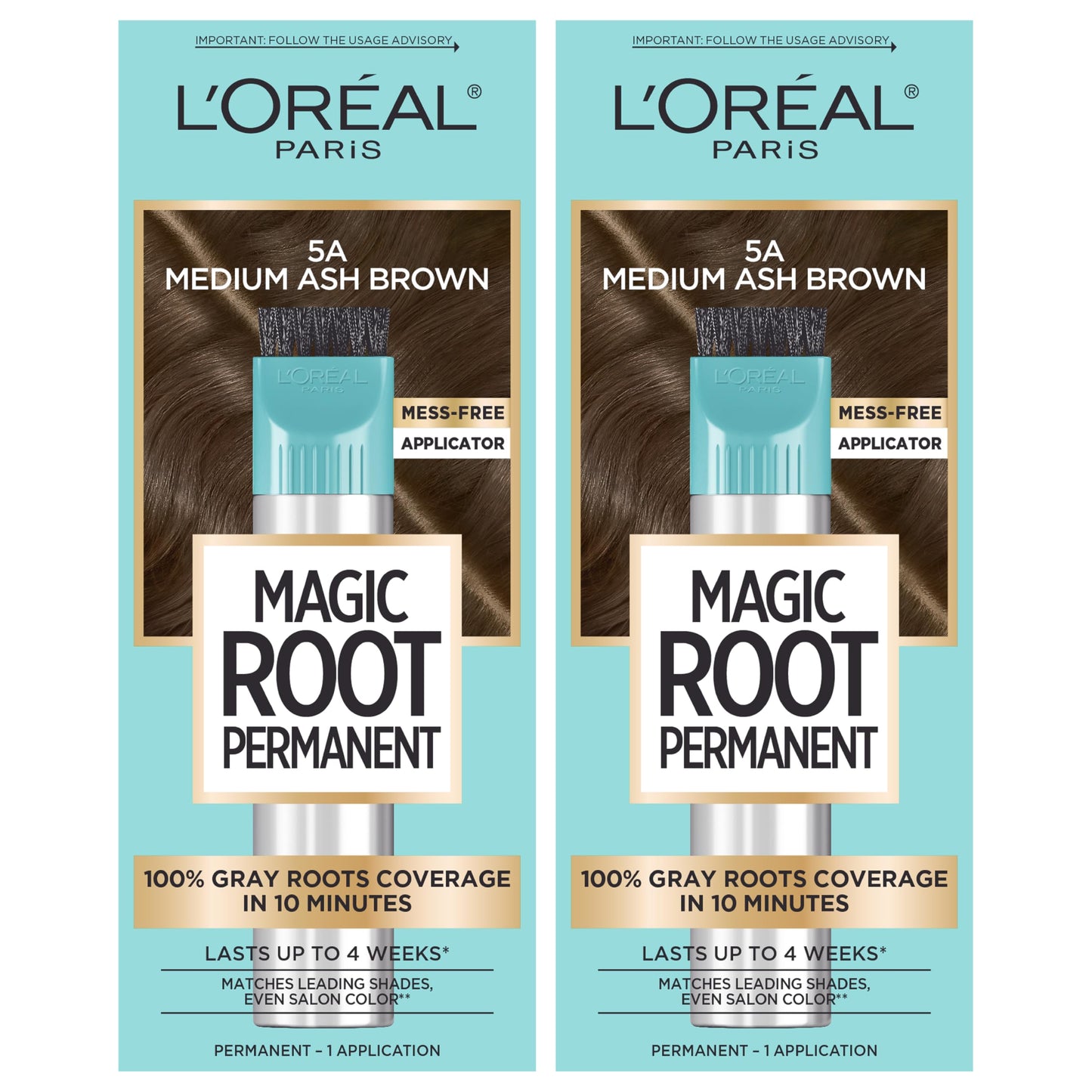 HotL'Oreal Paris Magic Root Permanent Hair Color Kit, 100% Gray Hair Coverage In Just 10 Minutes, Precision Brush Applicator for Seamless Application, 4 Dark Brown (2 Count)