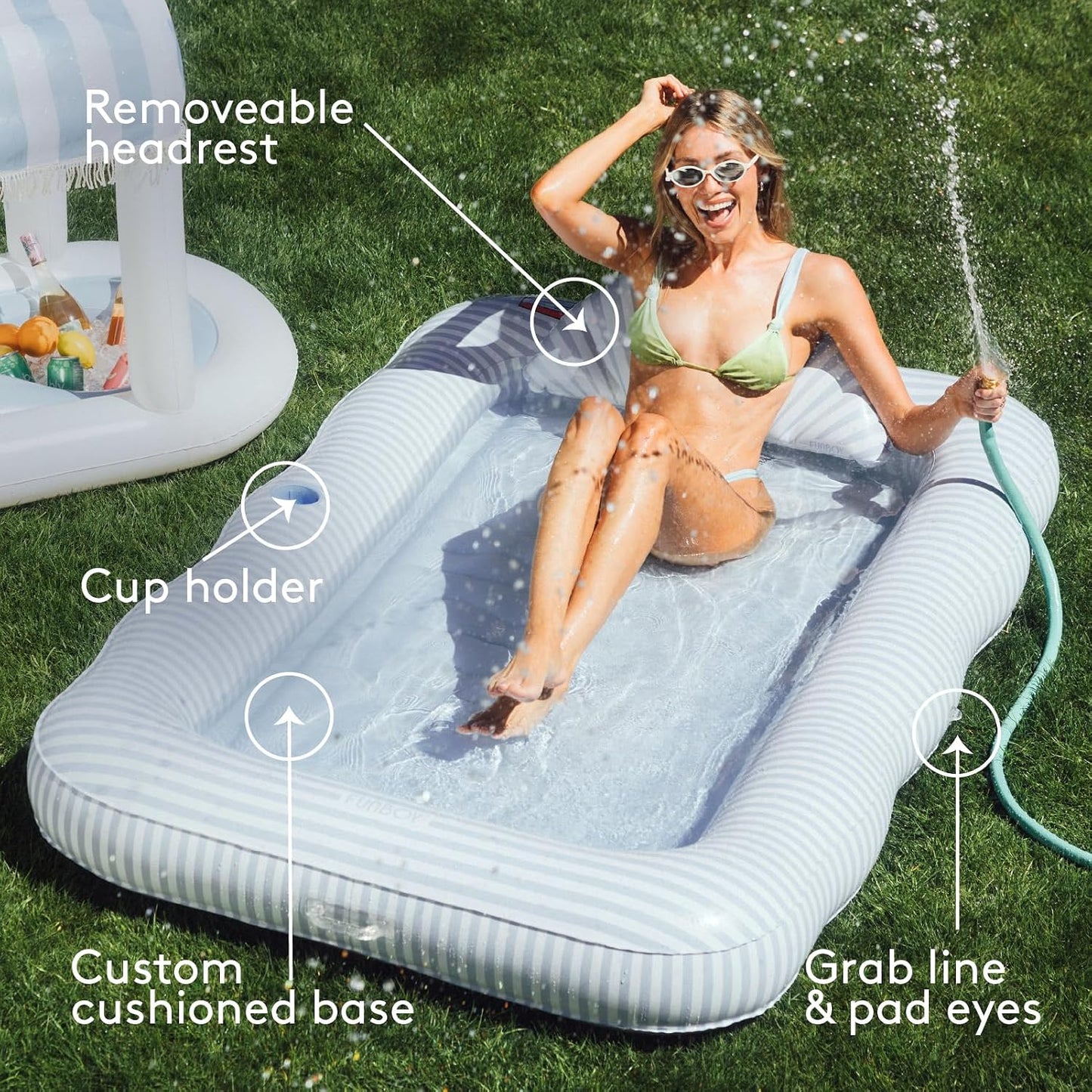 Hot FUNBOY Tanning Pool Lounger Float, XL 72'' x 48'' Pool Float with Custom Pillow and Large Cup Holder, Perfect for Pool or Backyard.