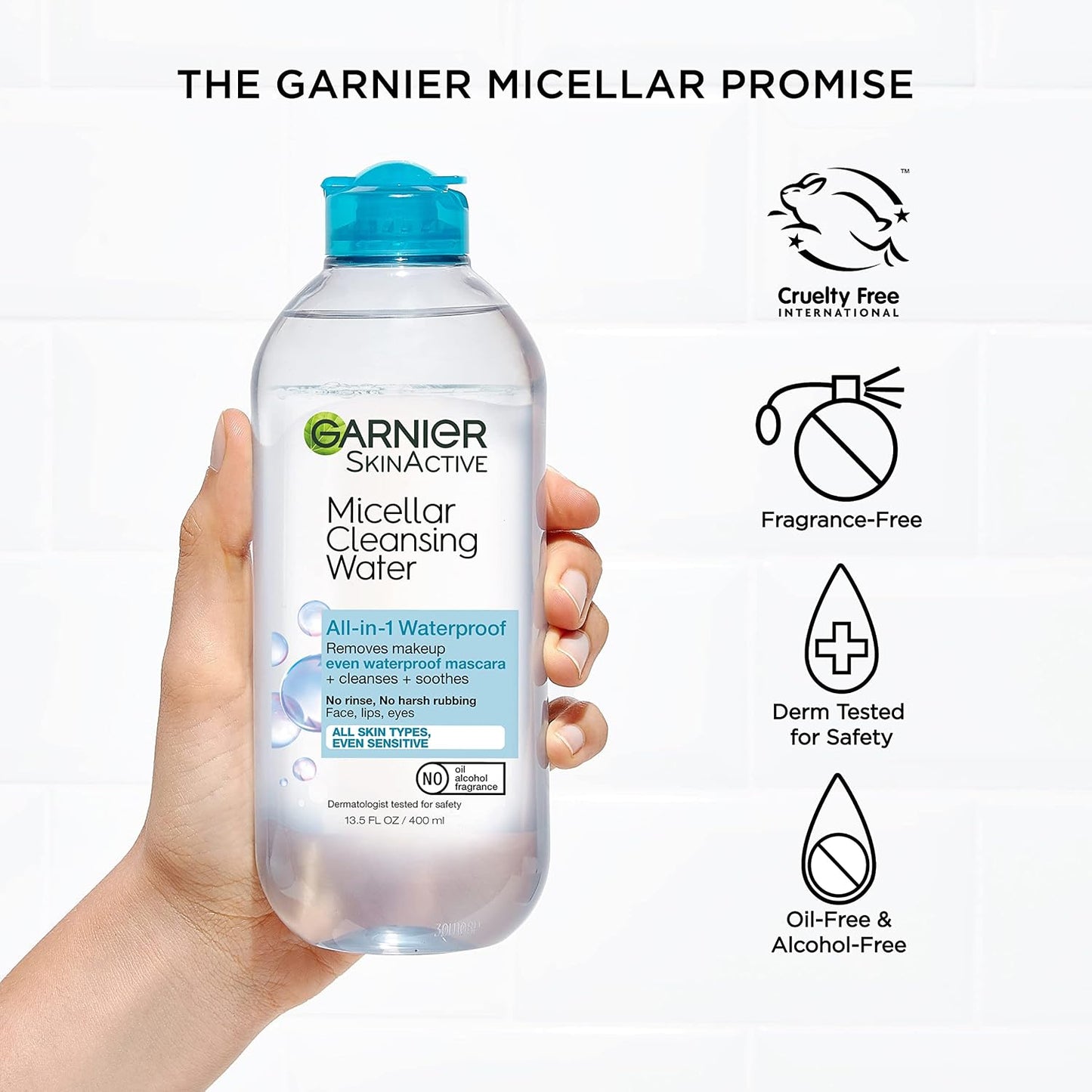 HotGarnier Micellar Water for Waterproof Makeup, Hydrating Facial Cleanser & Makeup Remover, Suitable for Sensitive Skin, Vegan, Cruelty Free, 13.5 Fl Oz (400mL), 2 Count