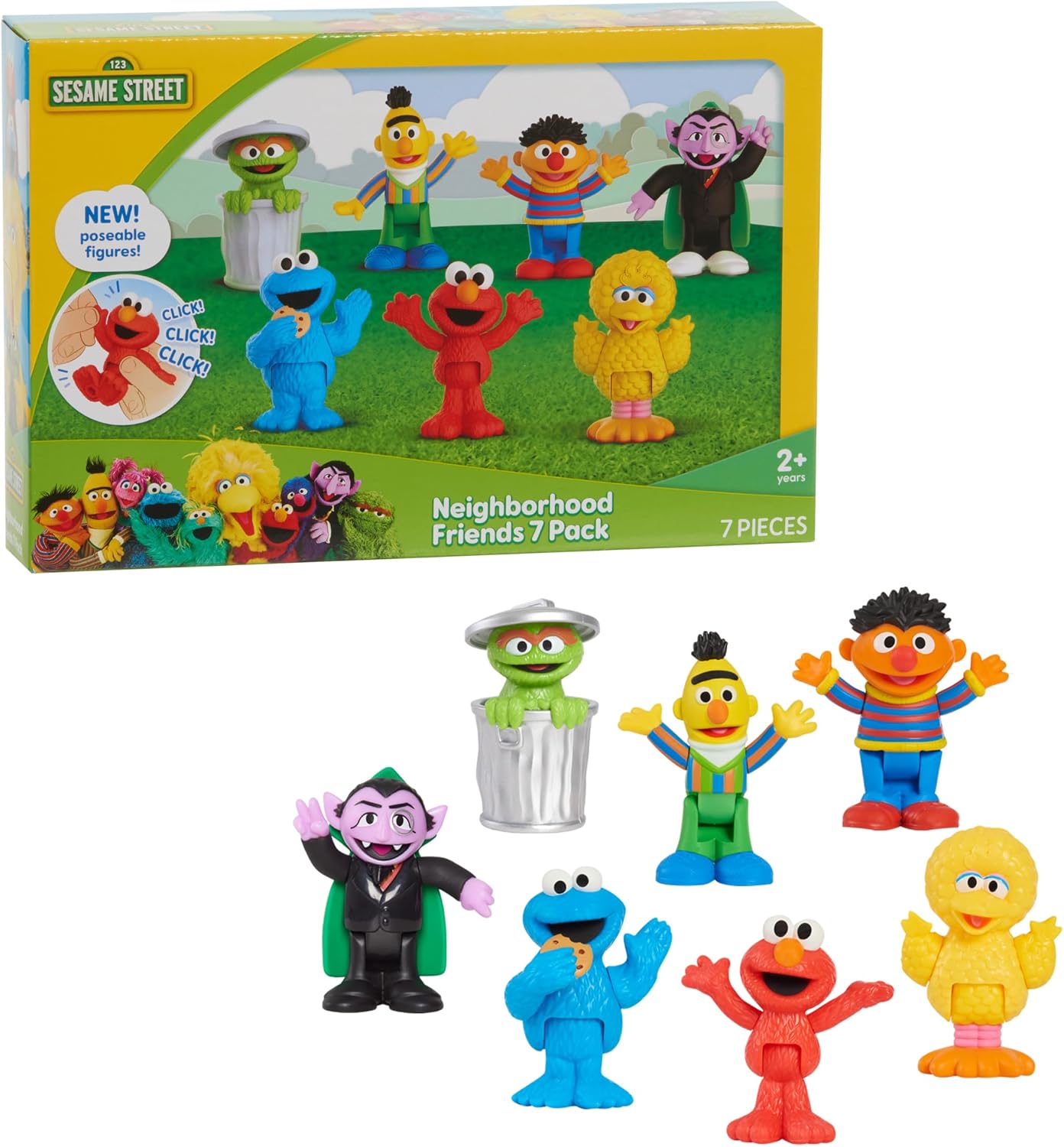 Hot Sesame Street Neighborhood Friends, 7-piece Poseable Figurines, Kids Toys for Ages 2 Up by Just Play