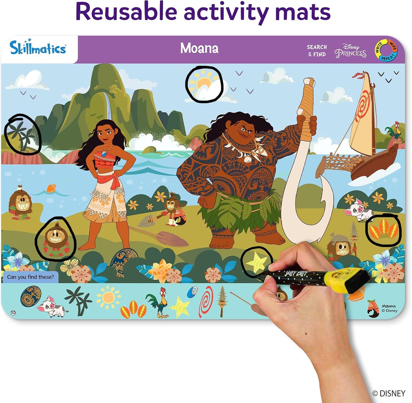 HotSkillmatics Search and Find – Disney Princess, Reusable Educational Game | Reusable Preschool Learning Activity for Toddlers & Kids, Screen-Free Fun, Art & Crafts, Gifts for Boys & Girls Ages 3–6