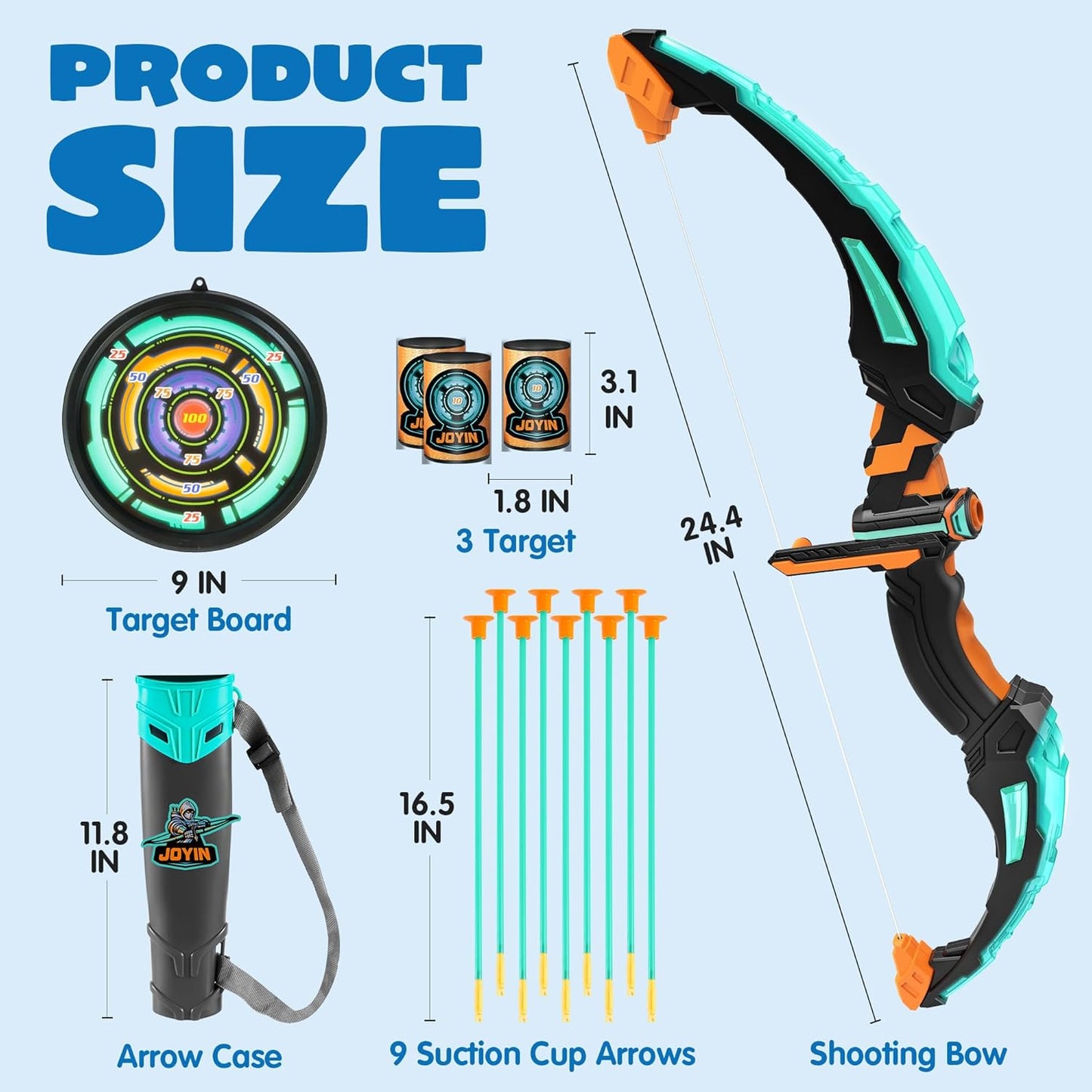 HotJOYIN Kids Bow and Arrow Set, LED Light Up Archery Toy Set with 9 Suction Cup Arrows, Target & Arrow Case, Indoor and Outdoor Hunting Play Gift Toys for Kids, Boys & Girls Ages 6-12