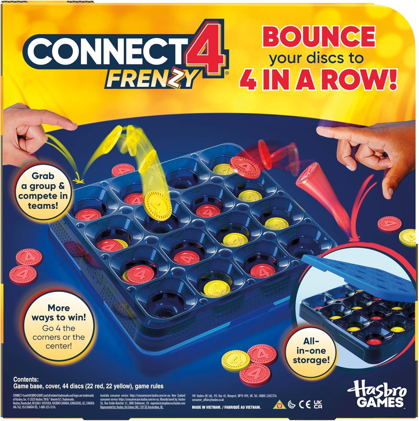 Hot Connect 4 Frenzy Game | Bounce Discs 4 The Win | Family Party Games for Kids, Teens, and Adults | Ages 8+ | 2 to 6 Players | 10 Mins. | Portable Games