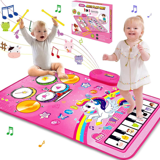 Hot Toys for 1 Year Old Girl Gifts: Baby Music Mat Toddler Toys Age 1-2 - 3 in 1 Piano Drum Animal Touch Unicorn Toy - Infant Musical Toy 12-18 Months Babies Birthday Easter Gifts for 1 2 3 Year Old Girls