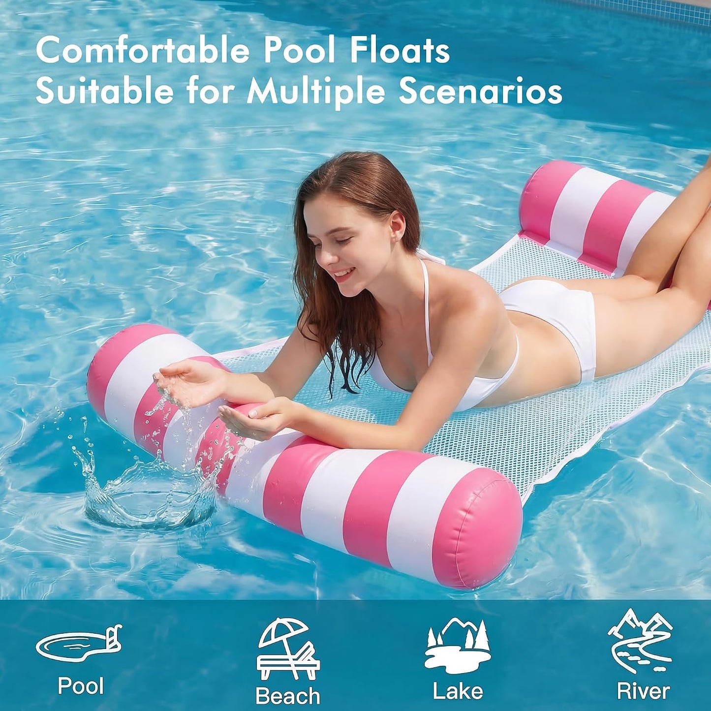 Hot4 Pack Inflatable Pool Floats, OKSUWATER 4-in-1 Water Hammock, Pool Floats Adult Size for Swimming Pool Party Summer Lake Water Fun